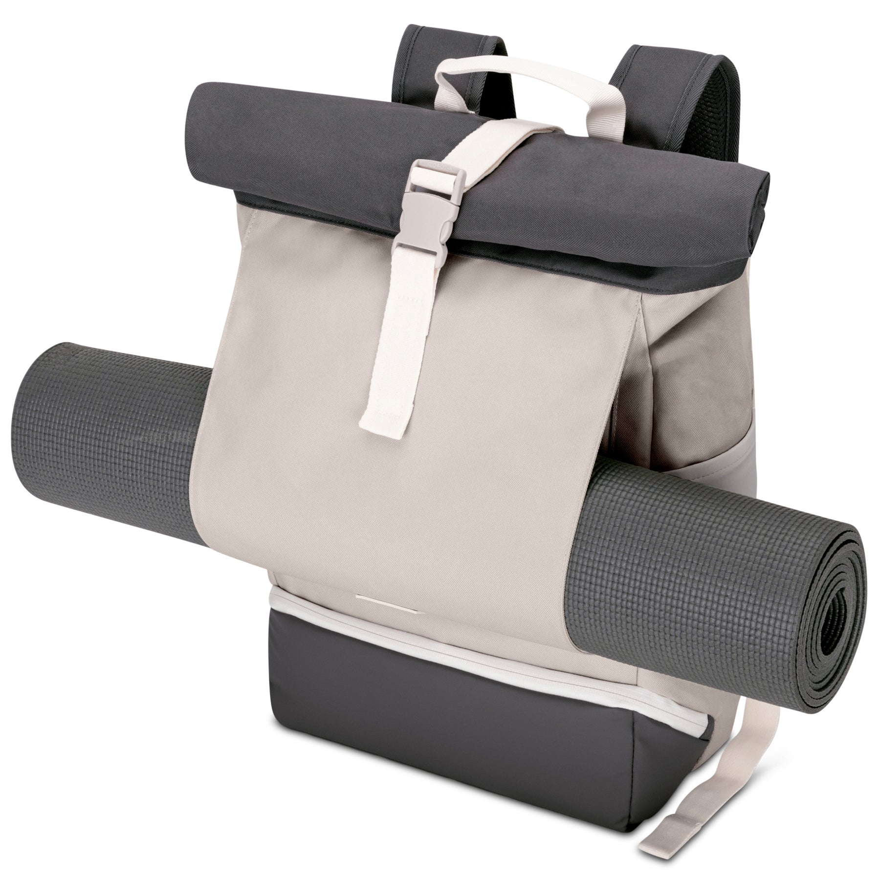 Johnny Urban Rolltop Rucksack Allen Medium in Beige und Schwarz mit befestigter Yoga-Matte