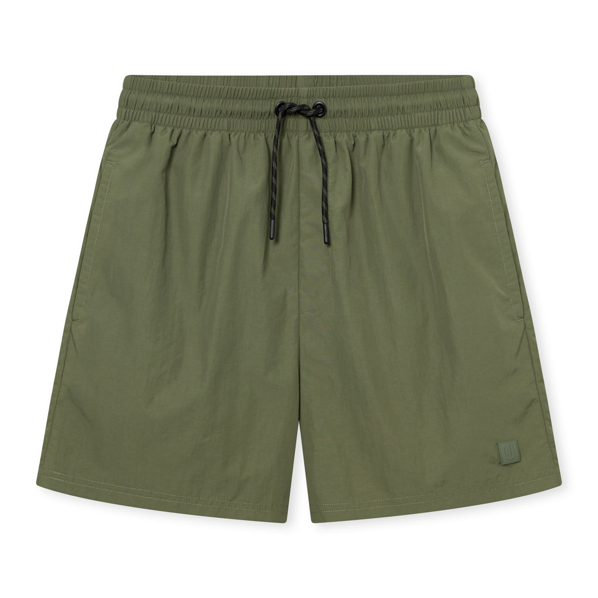 Olivefarbene Herren-Badehose 'Jay' mit elastischem Bund und schwarzem Kordelzug