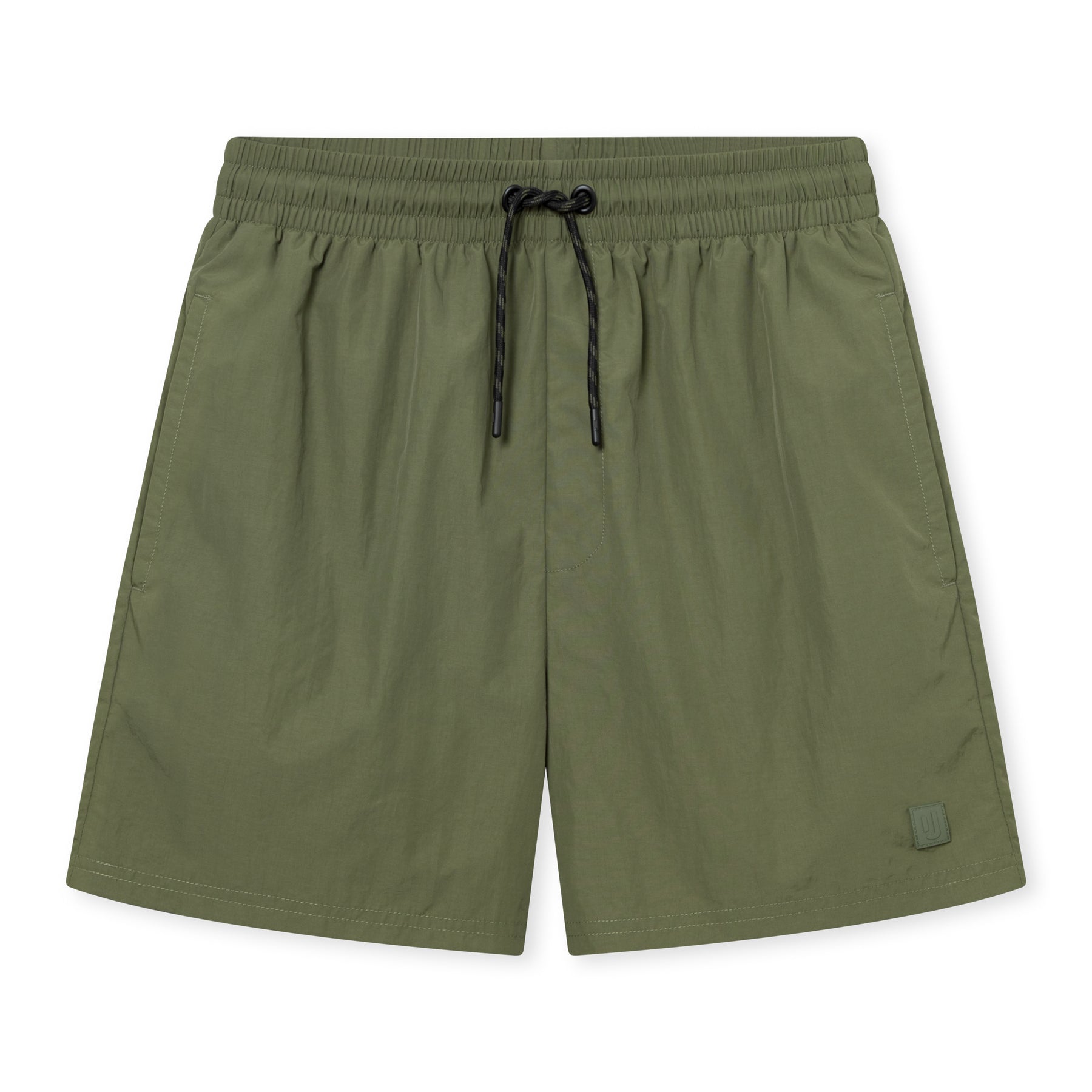 Olivefarbene Herren-Badehose 'Jay' mit elastischem Bund und schwarzem Kordelzug