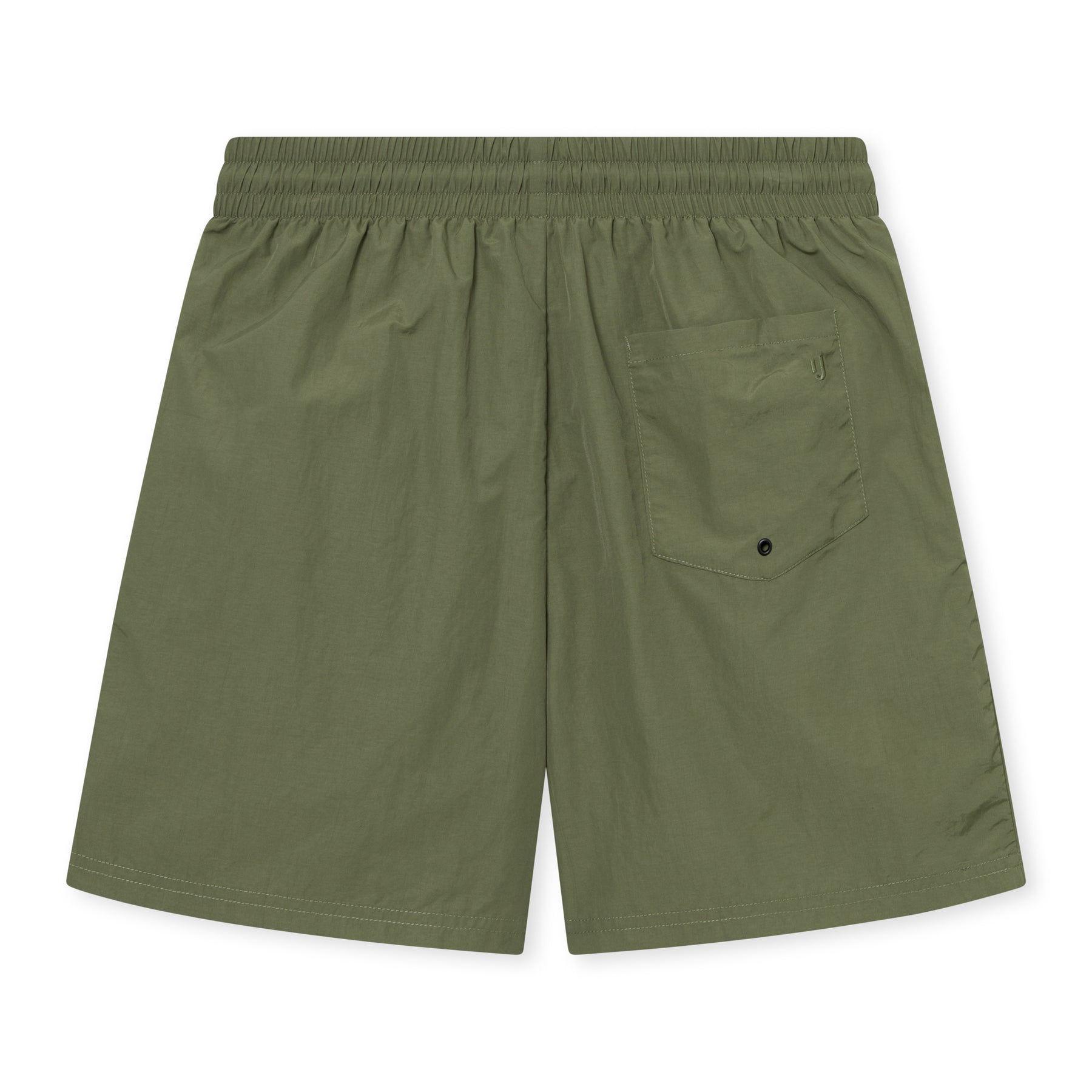 Olivegrüne Badehose ‚Jay‘ mit elastischem Bund und einer Gesäßtasche mit Druckknopf