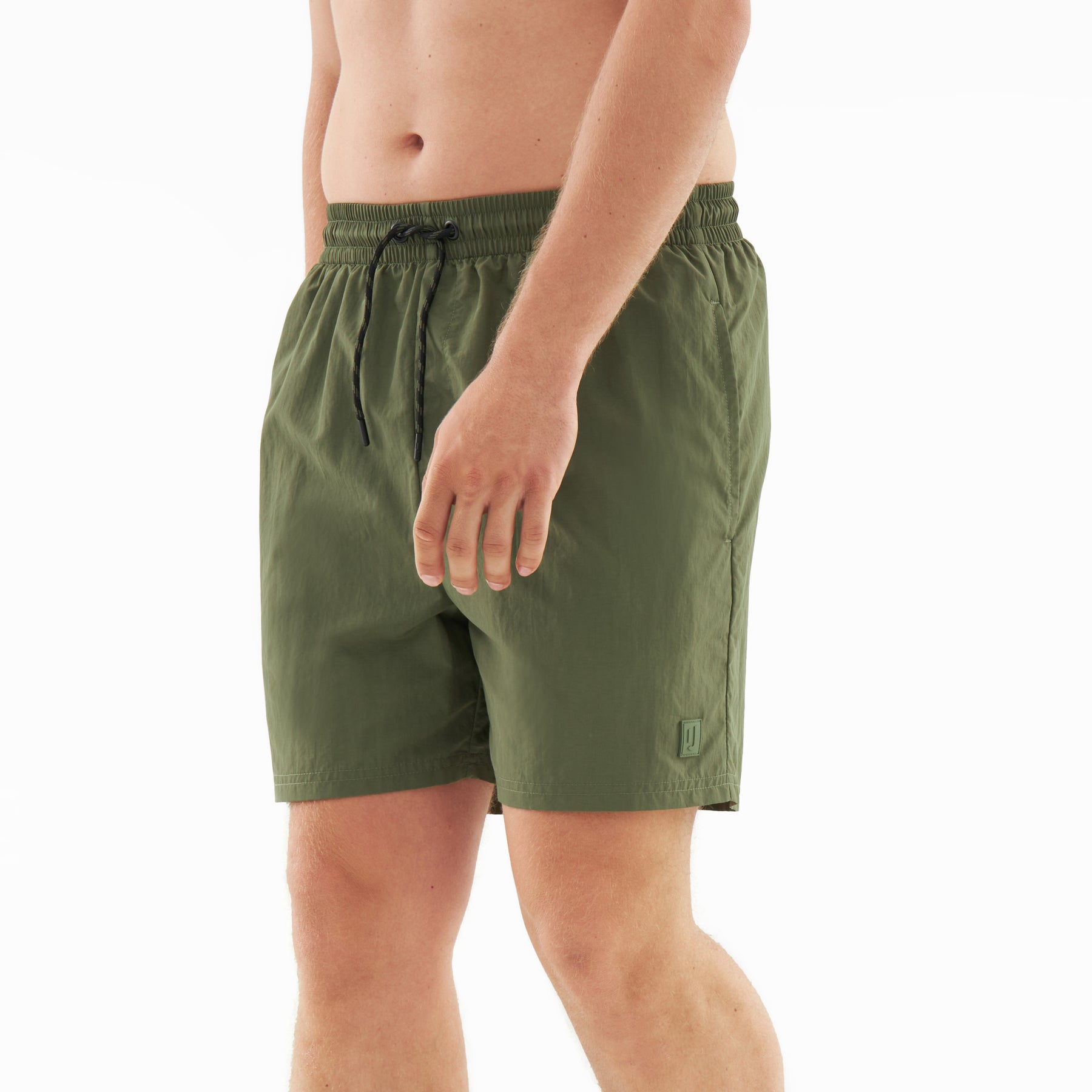 Olivegrüne Herren-Badehose 'Jay' mit elastischem Bund und schwarzem Kordelzug