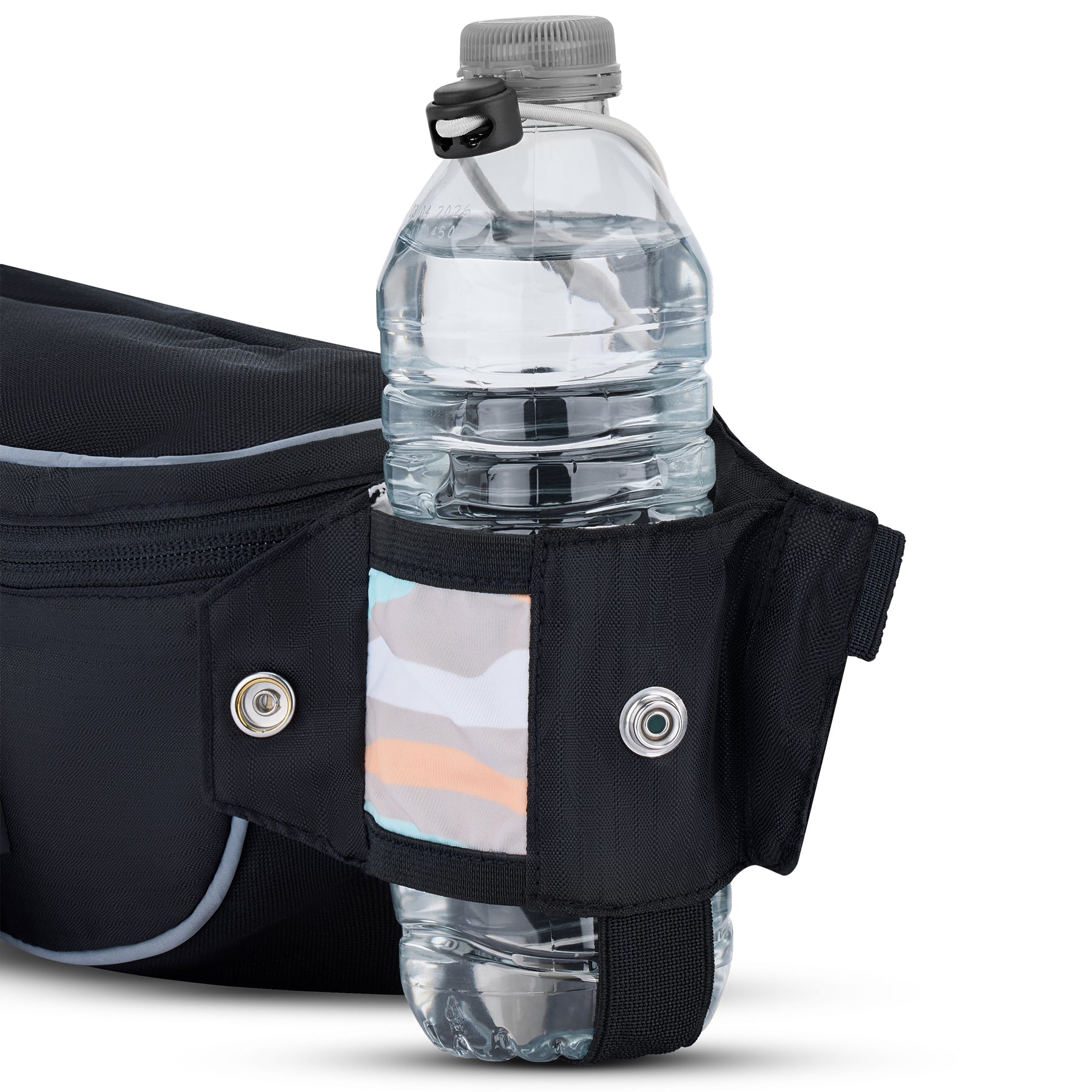 Schwarze 2in1 Bauchtasche 'Jimmy' mit integriertem Getränkehalter, der eine Wasserflasche hält