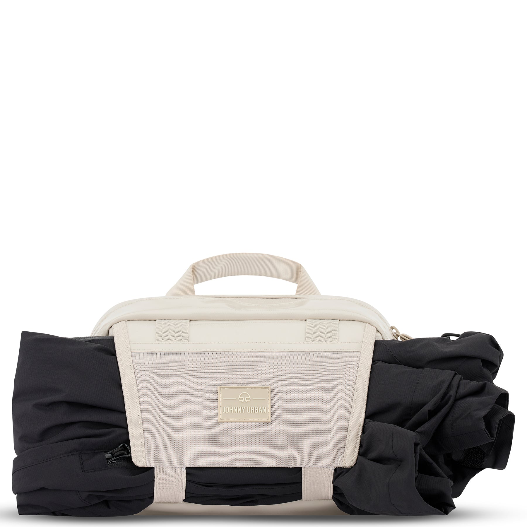 Beige Lenkertasche Fahrrad 'Nelson' von Johnny Urban mit schwarzem Regenschutz