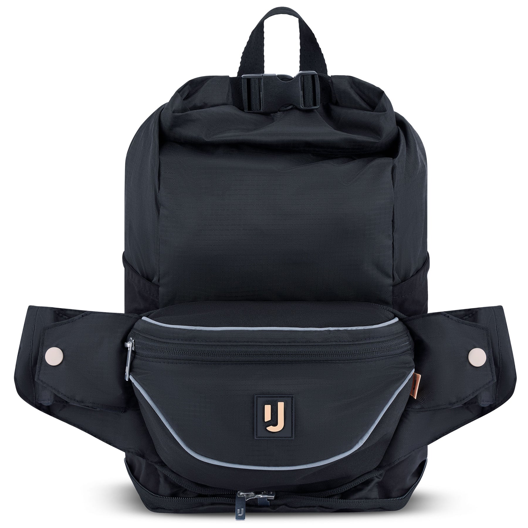 2in1 schwarze Bauchtasche und Rucksack 'Jimmy' von Johnny Urban mit Logo und reflektierenden Kanten
