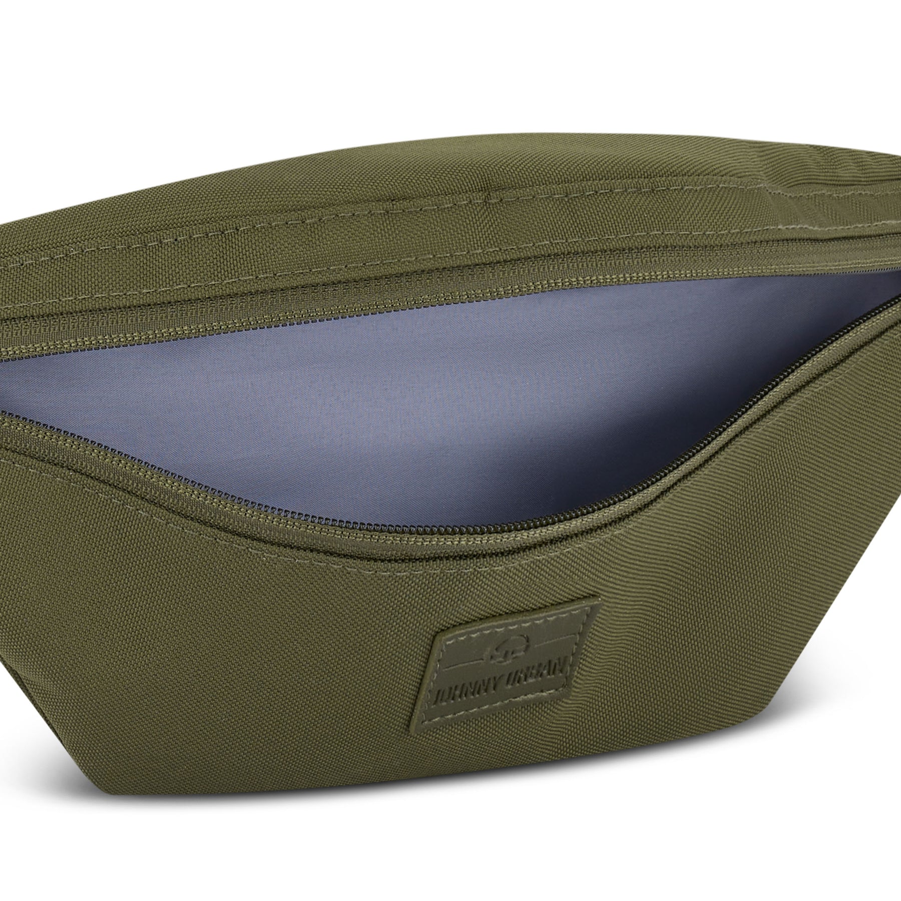 Johnny Urban Bauchtasche 'Erik Small' in olivgrün mit offenem Reißverschluss und grauem Innenfutter