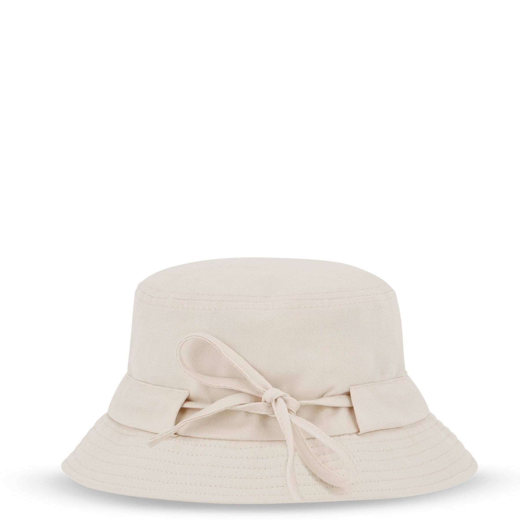 Cremefarbener Bucket Hat 'Gill' mit Schleife aus Baumwollstoff