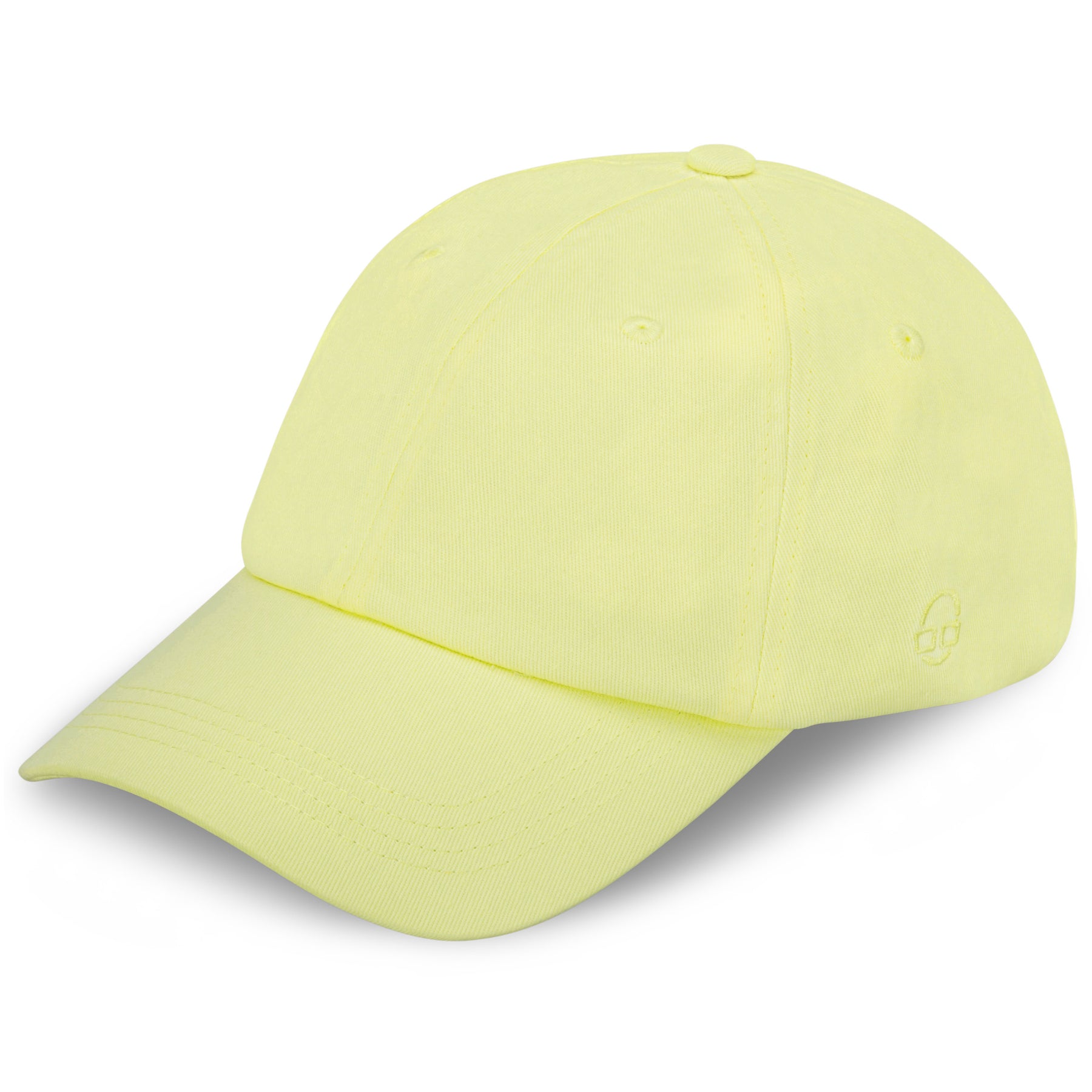 Hellgelbe Cap 'Jen' aus Canvas mit gebogenem Schirm und dezenter Stickerei an der Seite