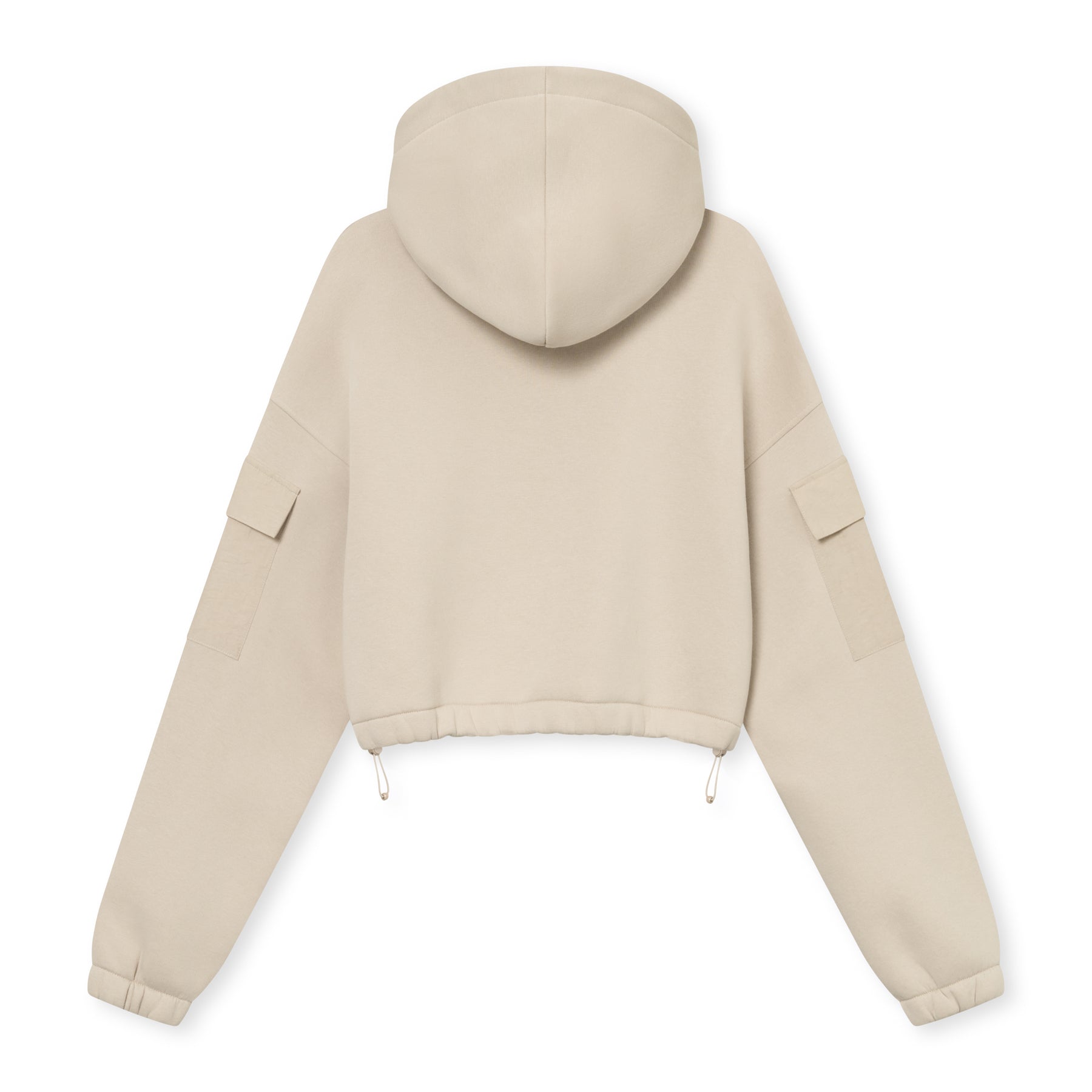 Beige Cropped Hoodie "Carly" für Damen mit Kapuze und Kordelzug am Saum