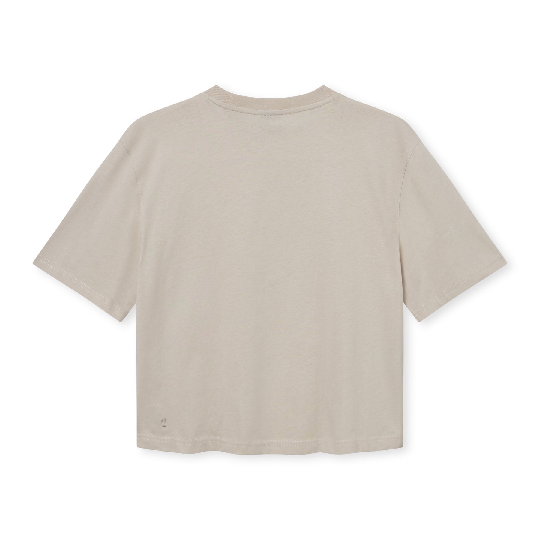 Beige Cropped T-Shirt ‚Zoey‘ für Damen mit kurzem Schnitt und Rundhalsausschnitt