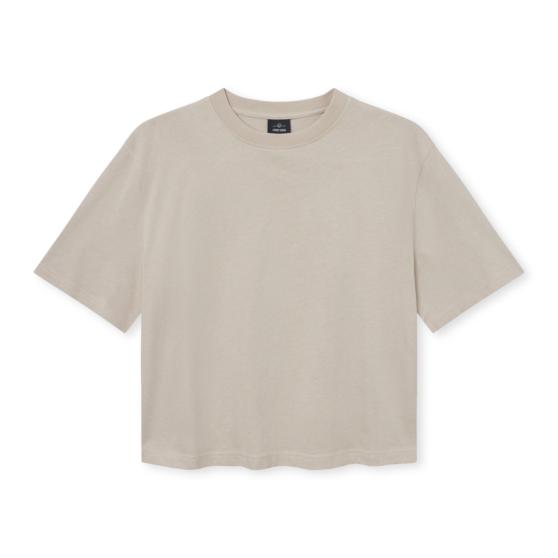 Beige Crop-T-Shirt ‚Zoey‘ von Johnny Urban mit Rundhalsausschnitt und kurzen Ärmeln