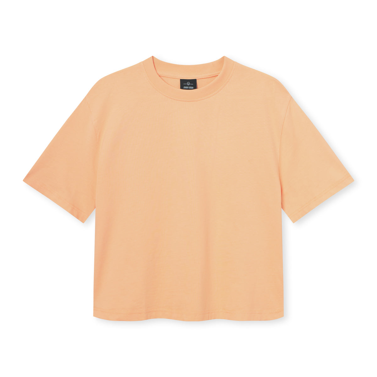 Cropped T-Shirt 'Zoey' in Pfirsichfarbe mit Rundhalsausschnitt und kurzen Ärmeln von Johnny Urban