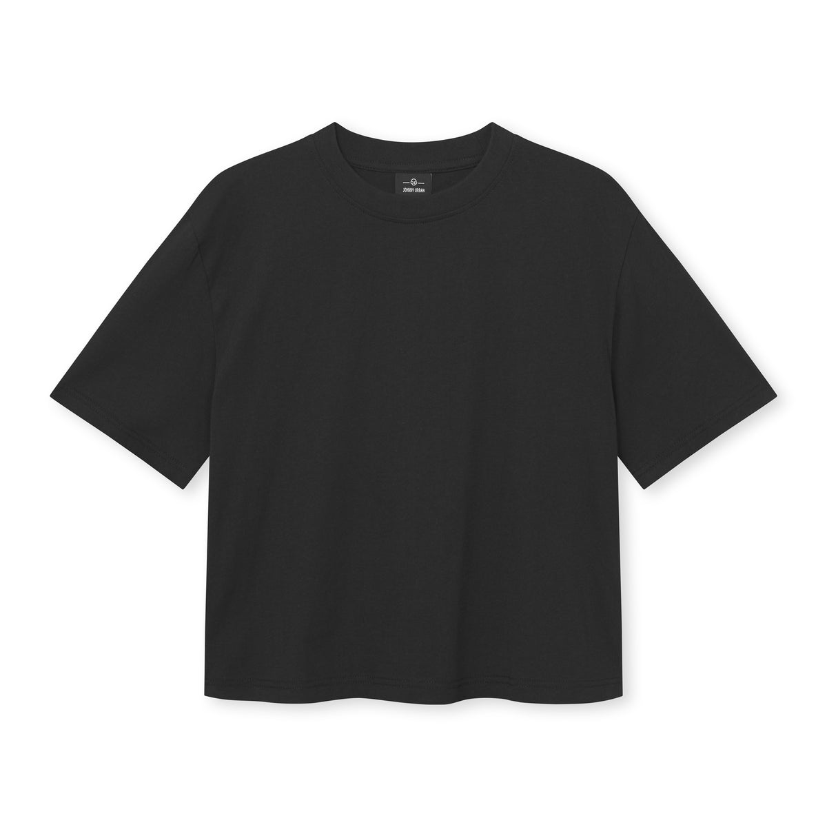 Schwarzes cropped T-Shirt 'Zoey' von Johnny Urban mit kurzem Schnitt und Rundhalsausschnitt