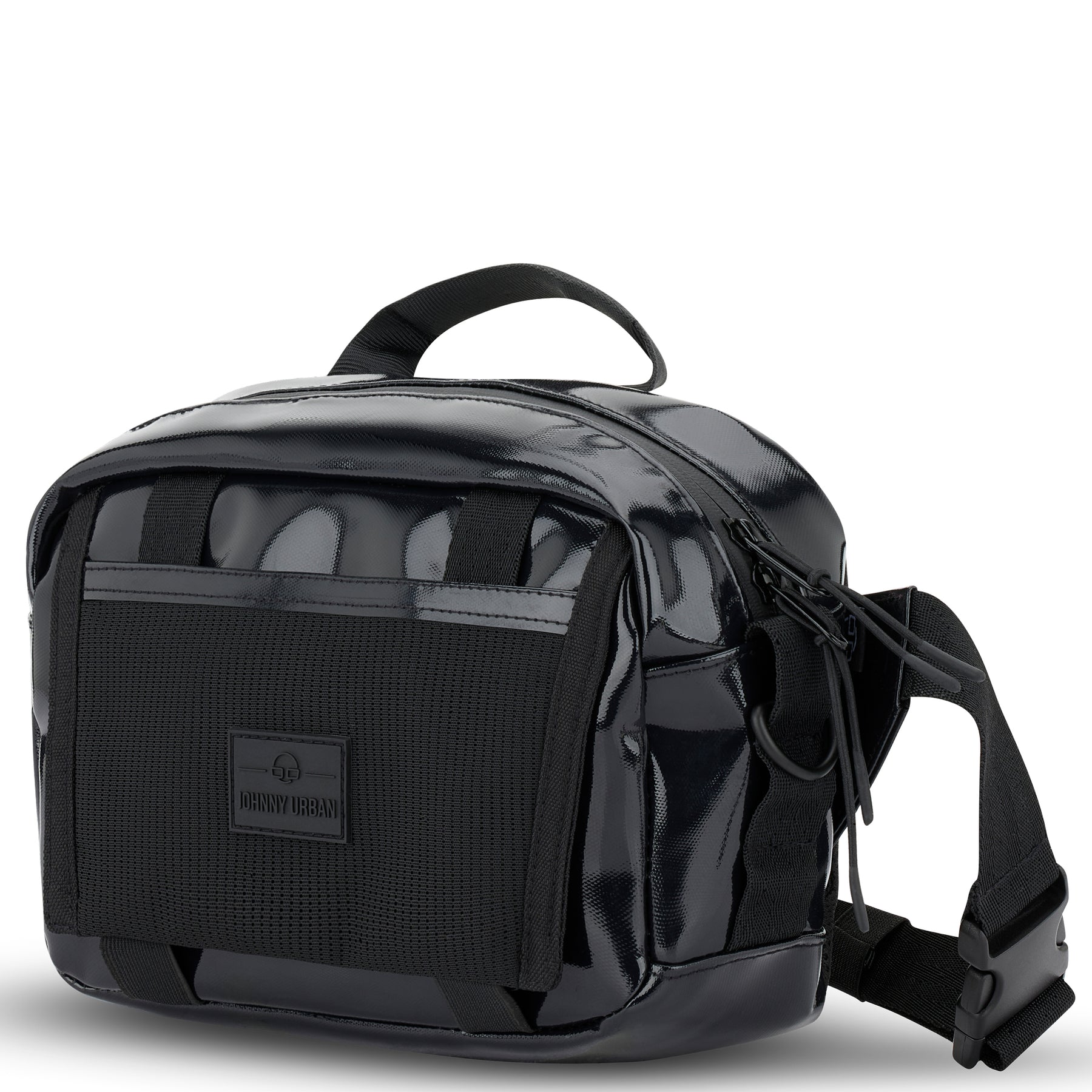 Schwarze Lenkertasche Fahrrad 'Nelson' von Johnny Urban mit Reißverschluss und Netzfach