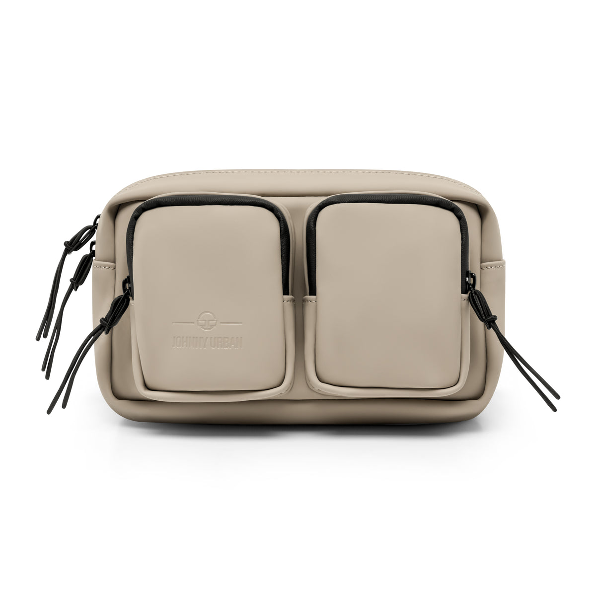 Johnny Urban Umhängetasche 'Wesley' in Beige mit zwei Fronttaschen und schwarzen Reißverschlüssen