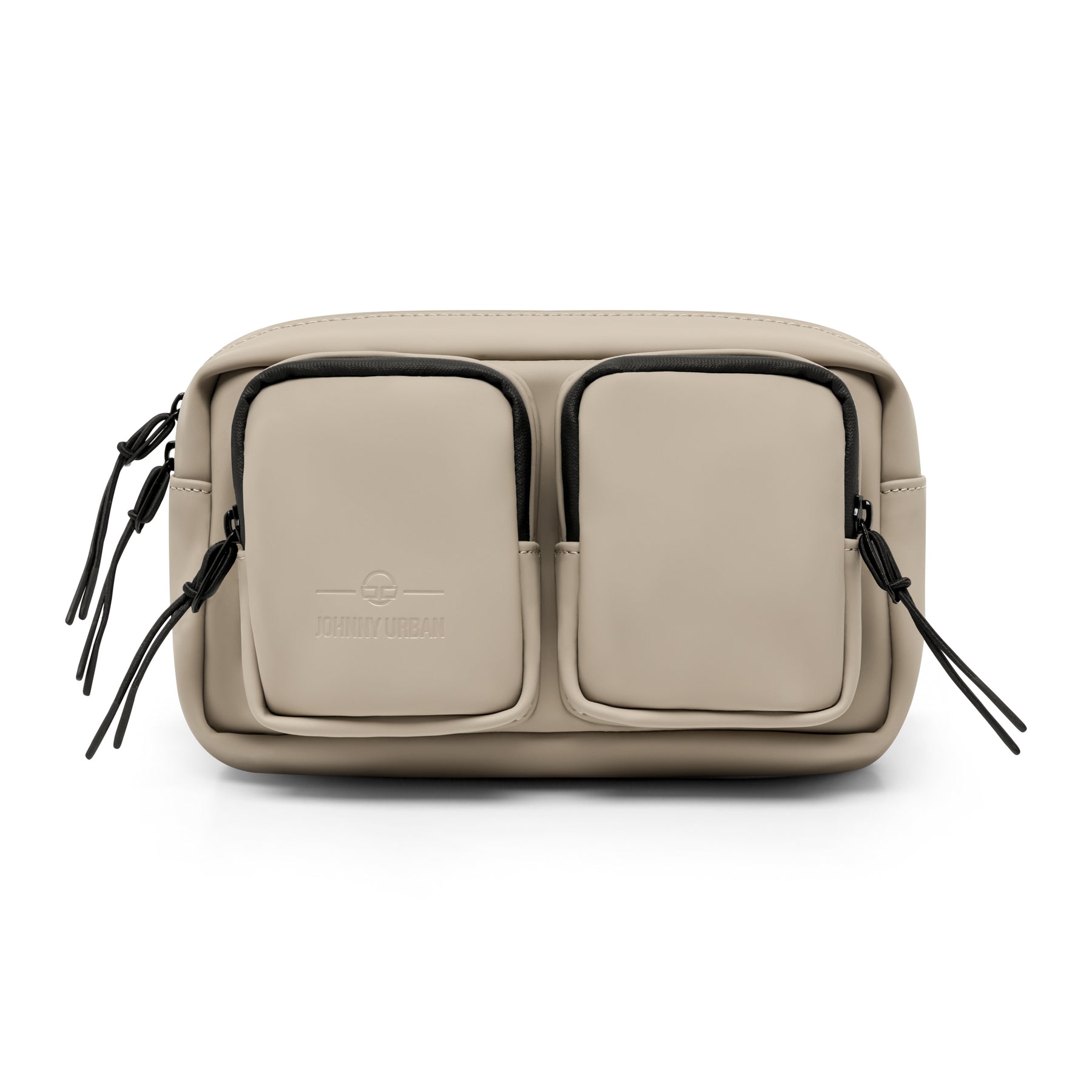 Johnny Urban Umhängetasche 'Wesley' in Beige mit zwei Fronttaschen und schwarzen Reißverschlüssen