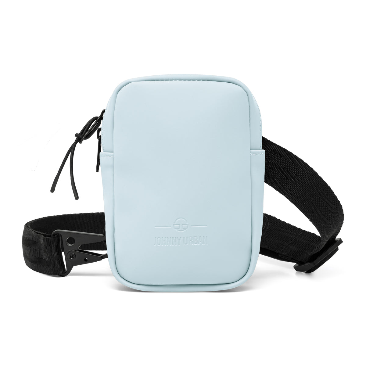 Front Pack ‚Toby‘ von Johnny Urban, kleine eisblaue Umhängetasche mit schwarzem verstellbarem Gurt