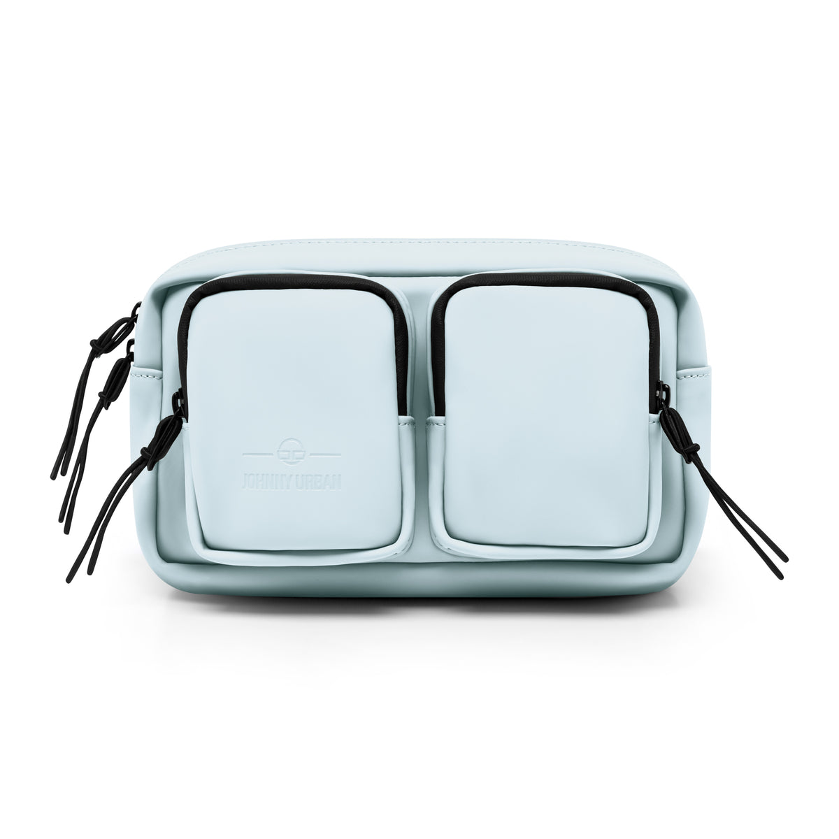 Hellblaue Umhängetasche 'Wesley' mit zwei vorderen Reißverschlusstaschen und schwarzem Zipper