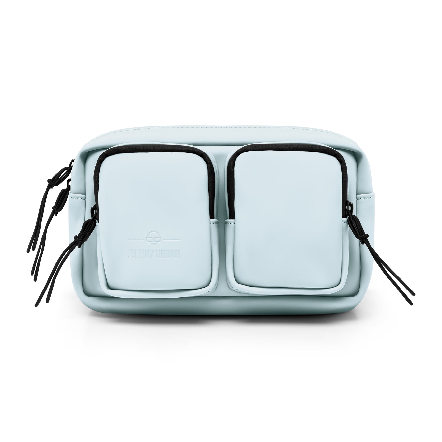 Hellblaue Umhängetasche 'Wesley' mit zwei vorderen Reißverschlusstaschen und schwarzem Zipper