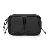 Schwarze Umhängetasche 'Wesley' mit zwei großen Fronttaschen und Reißverschlüssen