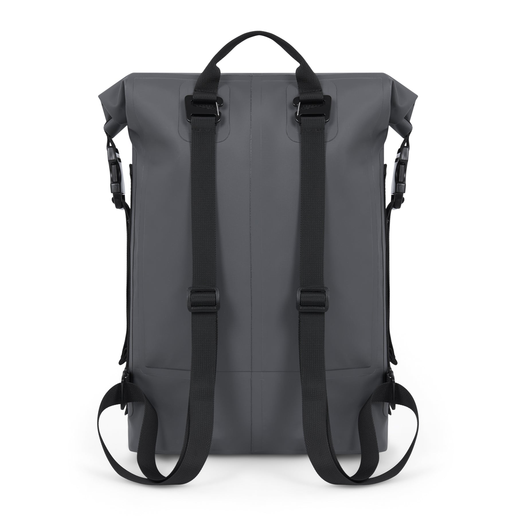 Rolltop Rucksack 'Myles' in grau mit verstellbaren schwarzen Schultergurten aus wasserabweisendem Material