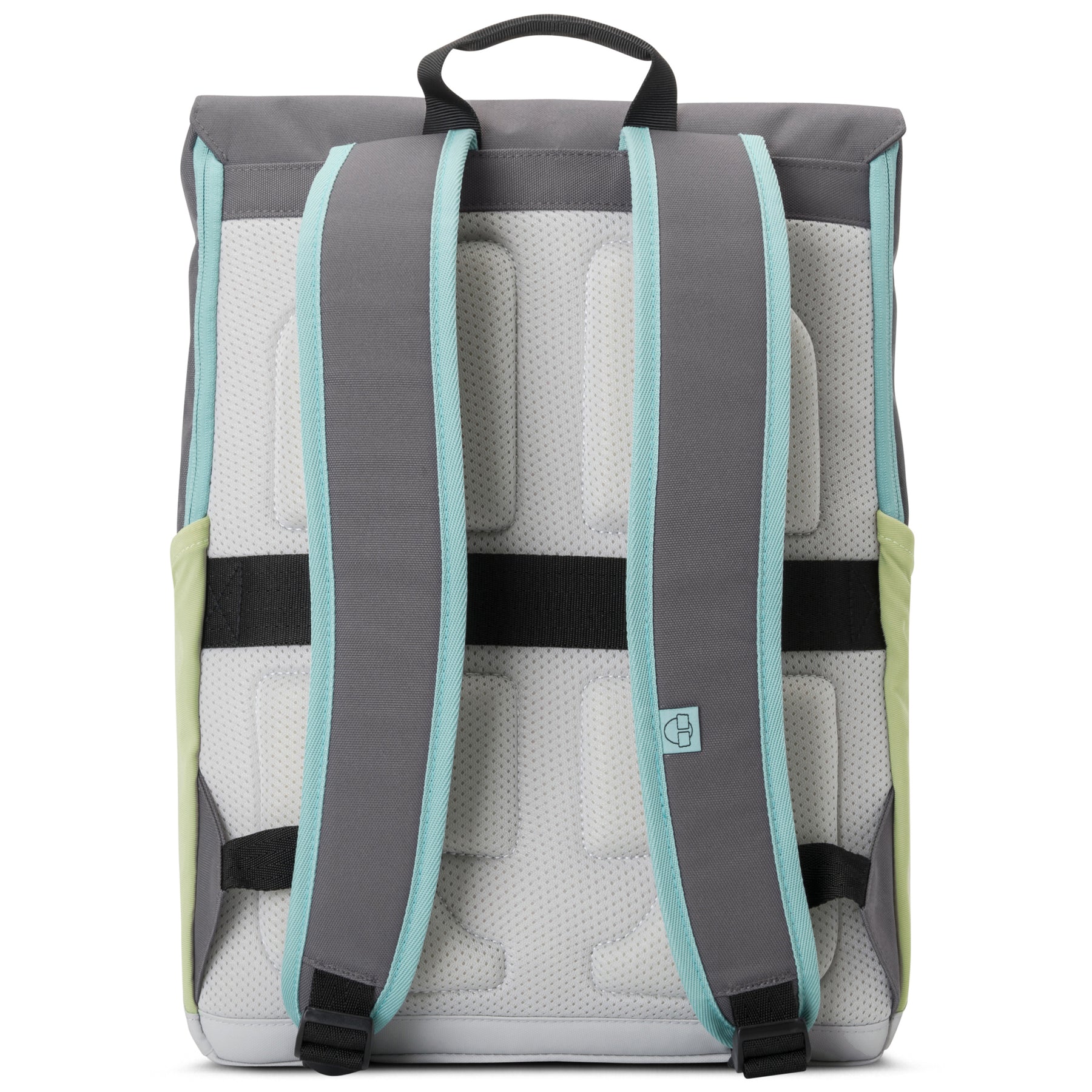 Rucksack 'Mika' von Johnny Urban, graue gepolsterte Rückseite und Träger mit grüner Umrandung