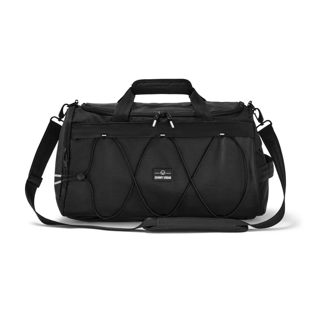 Schwarze Duffle Bag 'Shawn Medium' von Johnny Urban mit Schultergurt und elastischem Spanngurt vorne