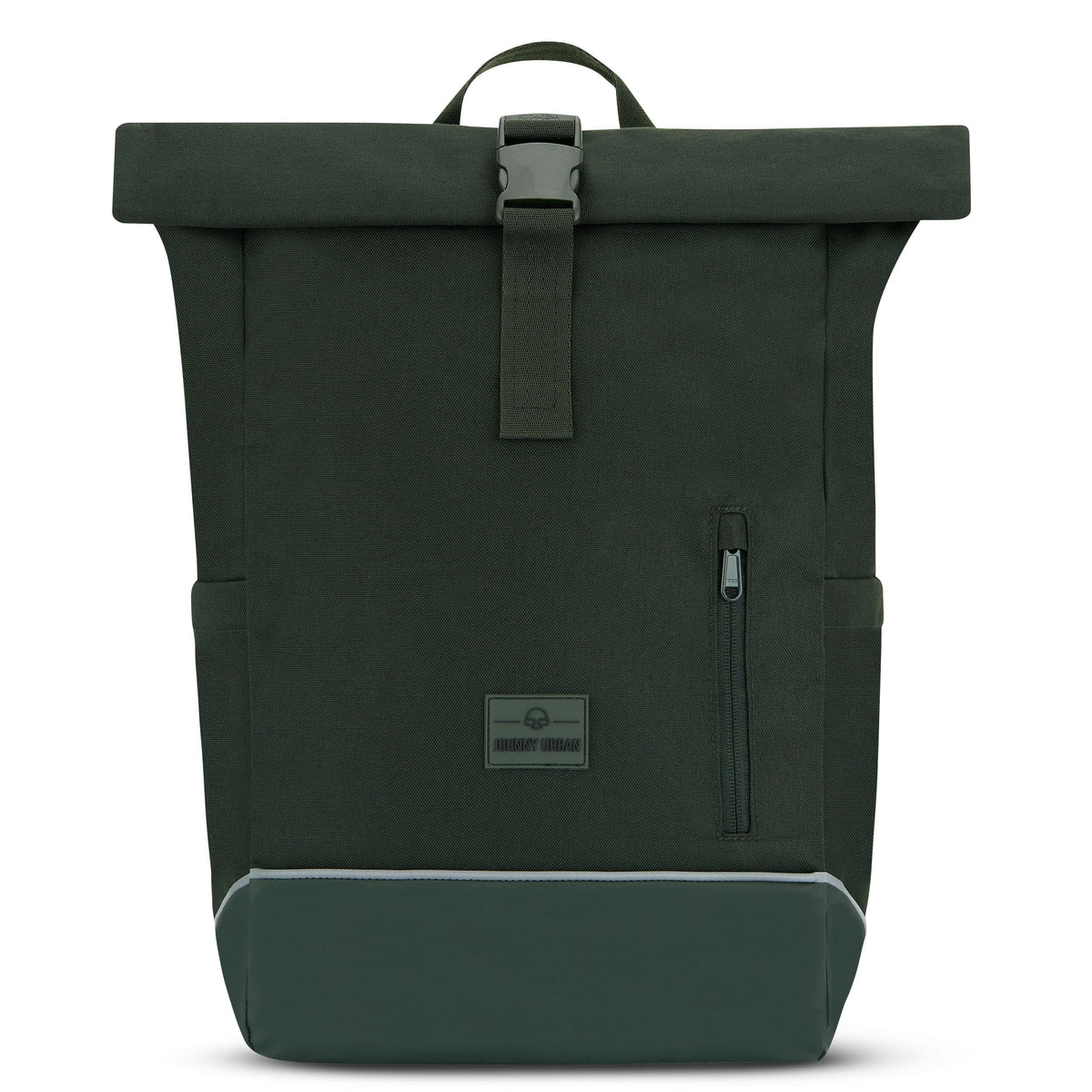 Schwarzer Rolltop Rucksack 'Robin Medium' von Johnny Urban mit seitlicher Reißverschlusstasche und grauem Boden