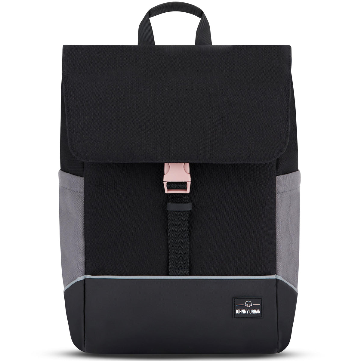 Schwarzer Johnny Urban Rucksack 'Mika' Bike mit grauen Seitentaschen und rosafarbenem Verschluss