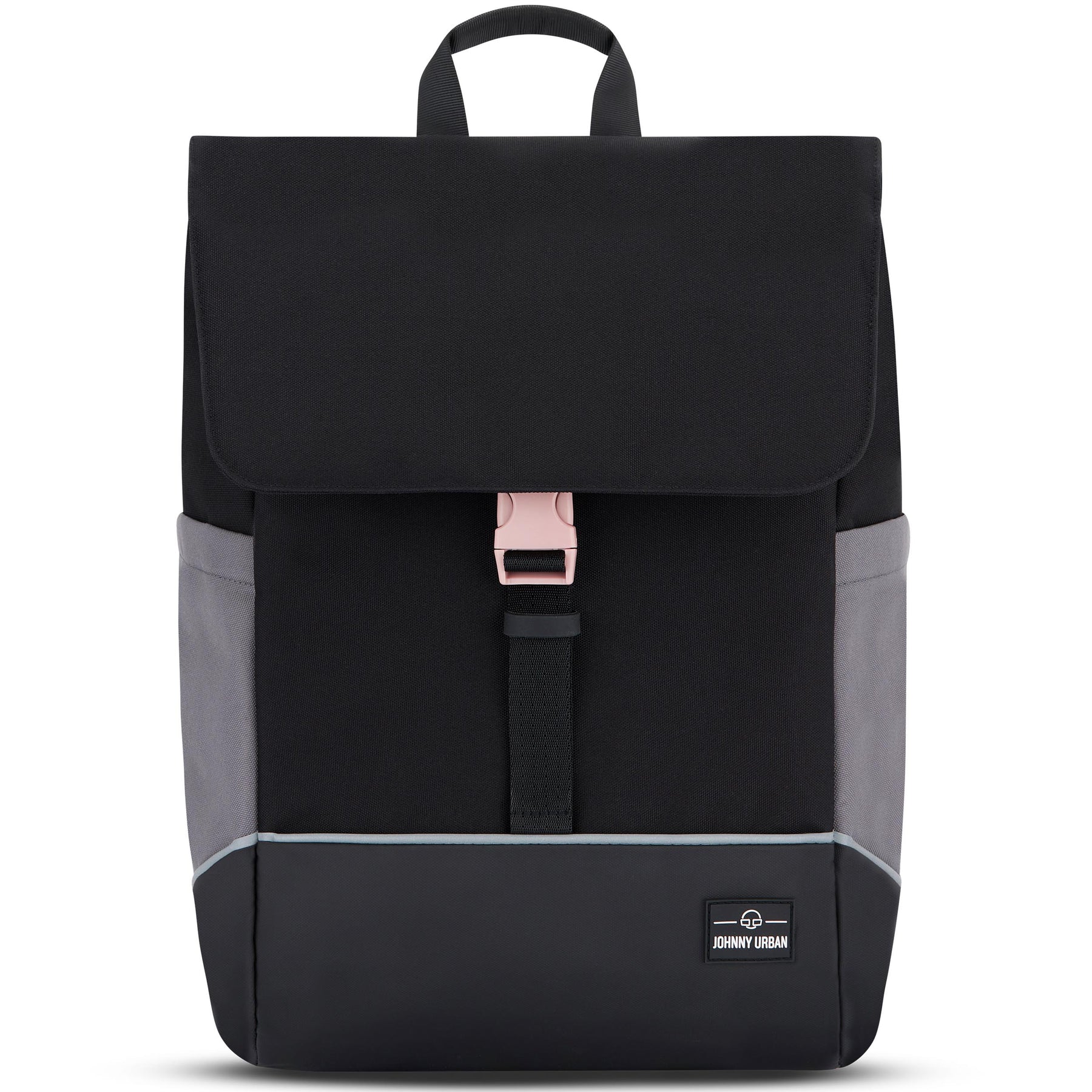 Schwarzer Johnny Urban Rucksack 'Mika' Bike mit grauen Seitentaschen und rosafarbenem Verschluss