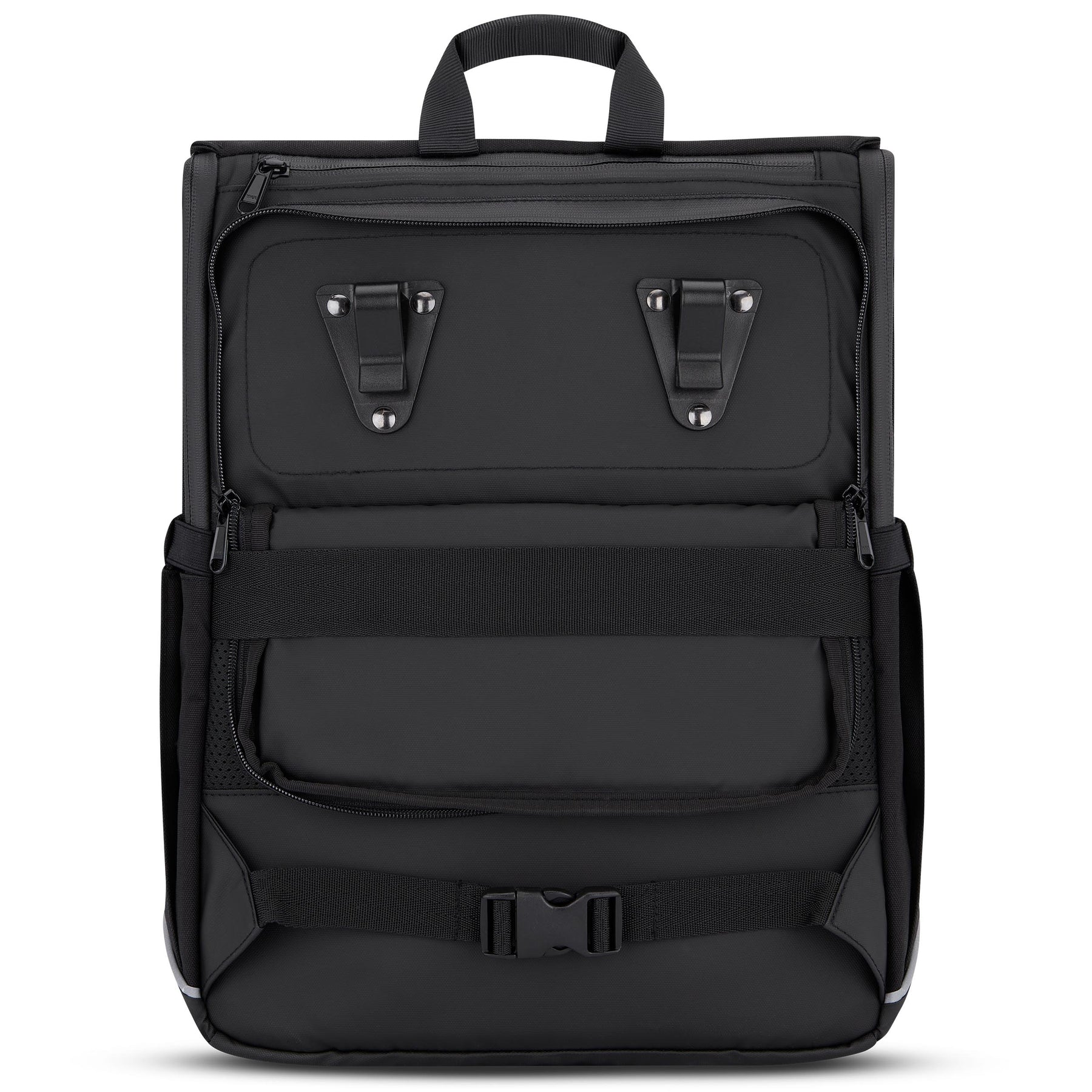 Schwarzer Rucksack 'Mika' Bike mit Befestigungsclips und Gurt zum Anbringen am Gepäckträger