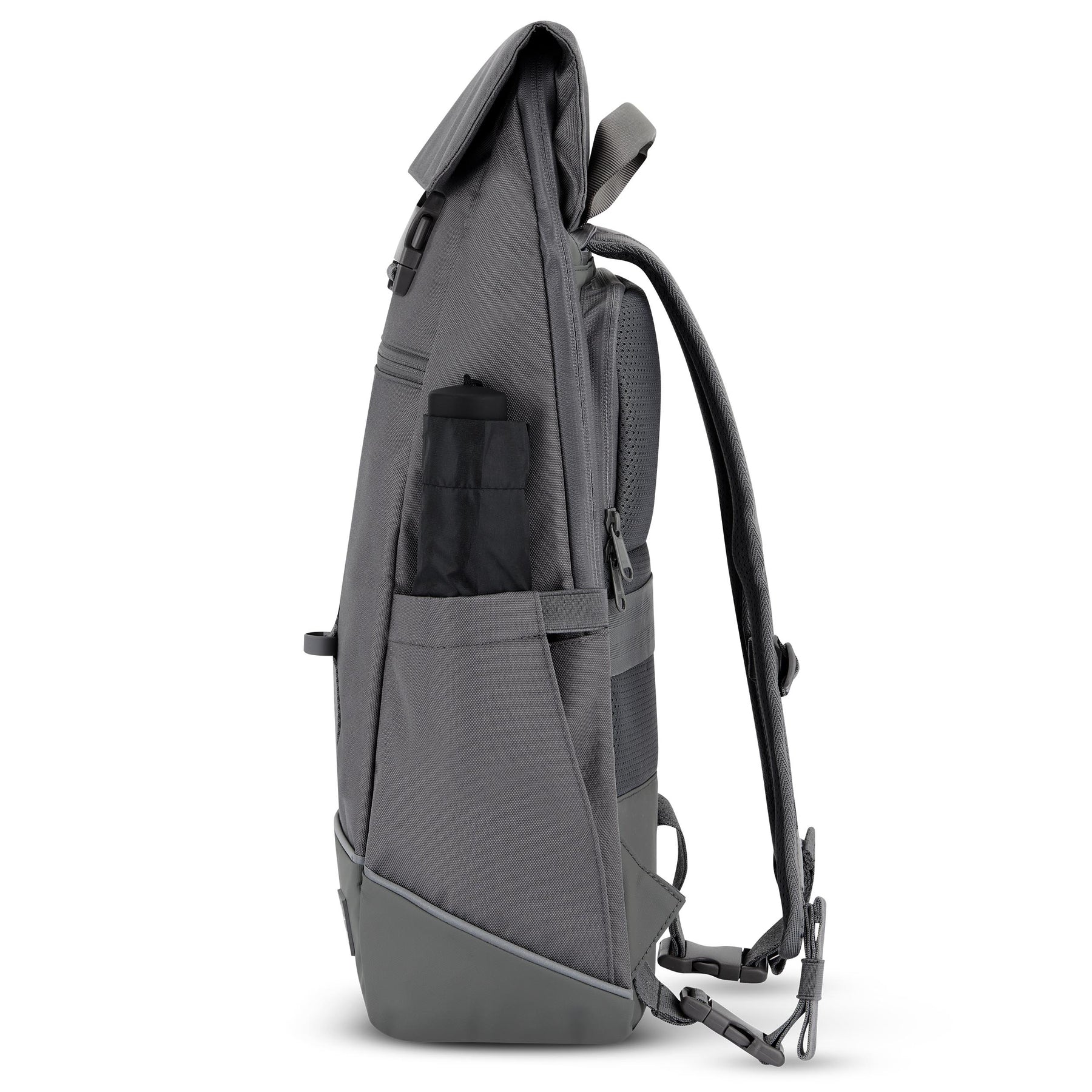 Dunkelgrauer Rucksack ‚Mika‘ Bike mit seitlicher Außentasche und gepolstertem Rücken