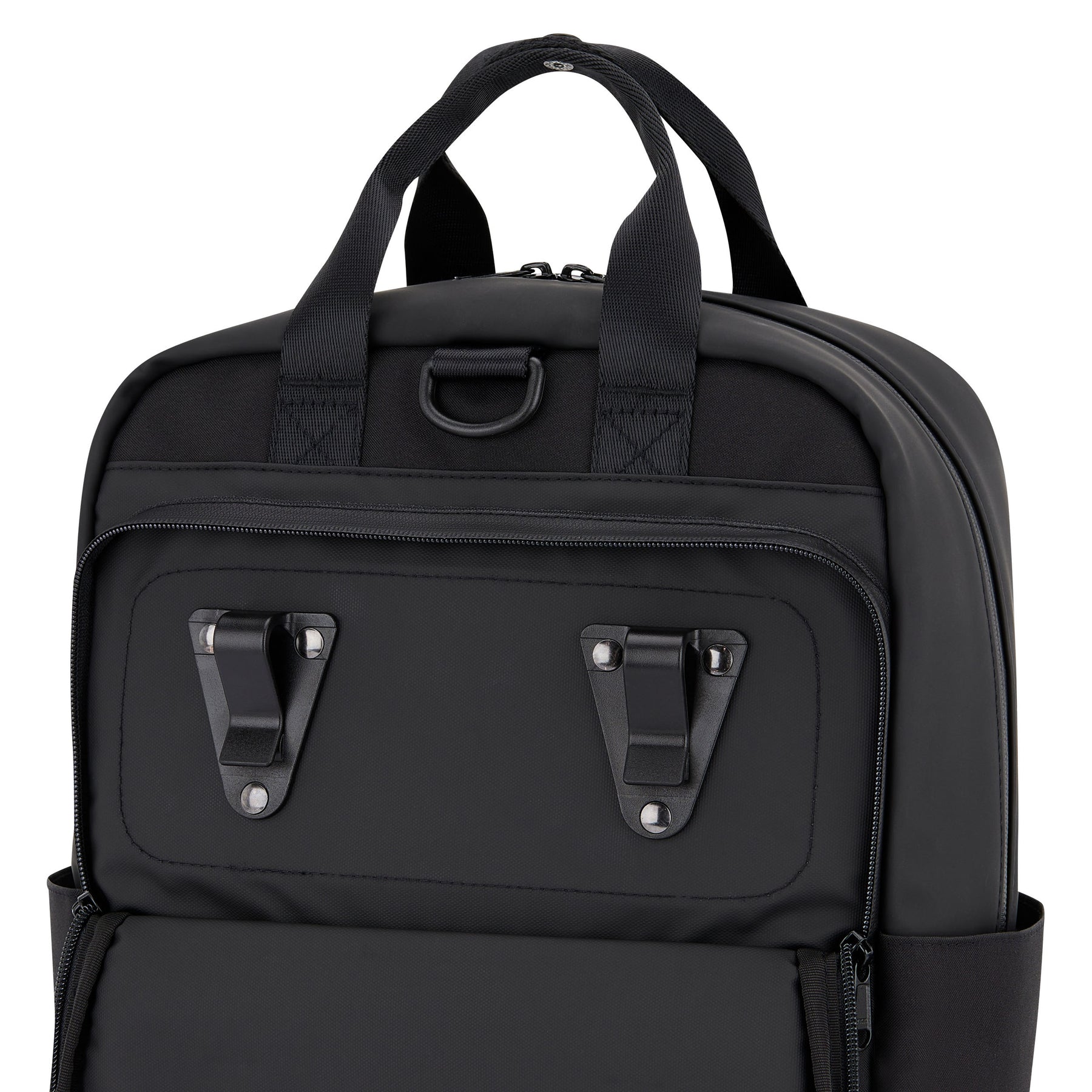 Schwarzer Johnny Urban Rucksack 'Jona Medium' mit zwei schwarzen Clips zur Befestigung am Fahrradgepäckträger