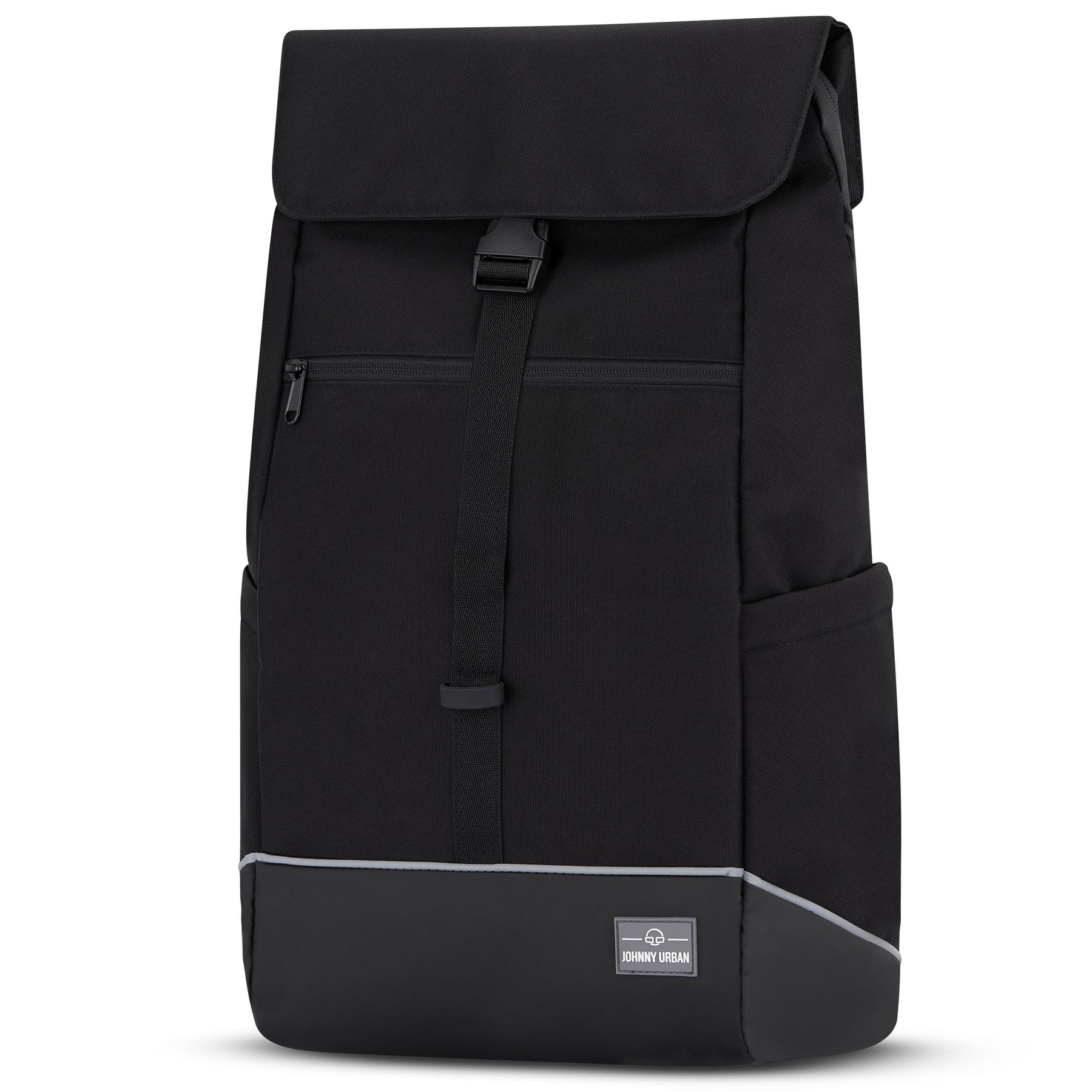 Schwarzer Fahrradrucksack 'Mika' von Johnny Urban mit Rolltop, Fronttasche mit Reißverschluss und reflektierenden Details