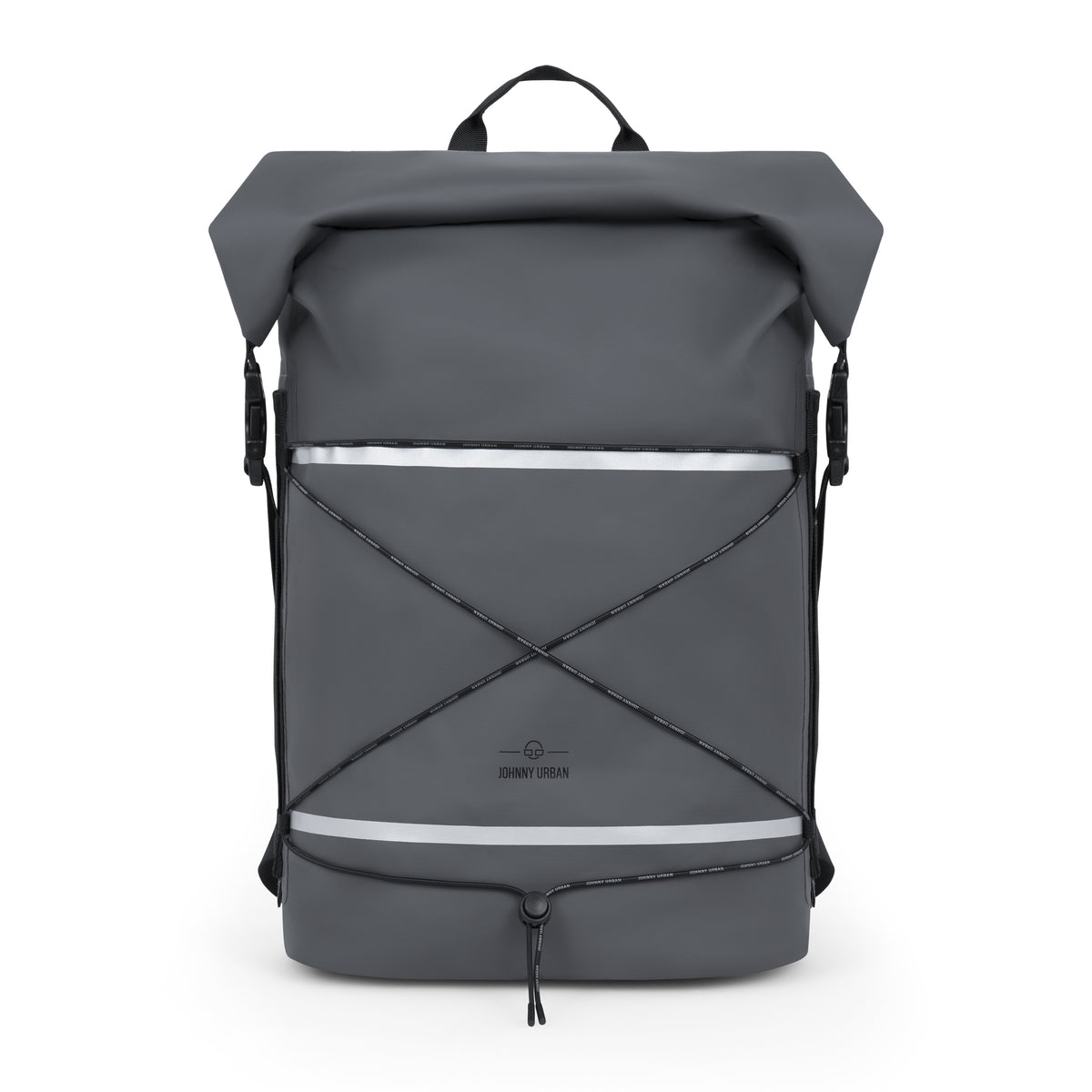 Wasserdichter grauer Rolltop Rucksack 'Myles' von Johnny Urban mit reflektierenden Streifen und elastischem Spanngurt