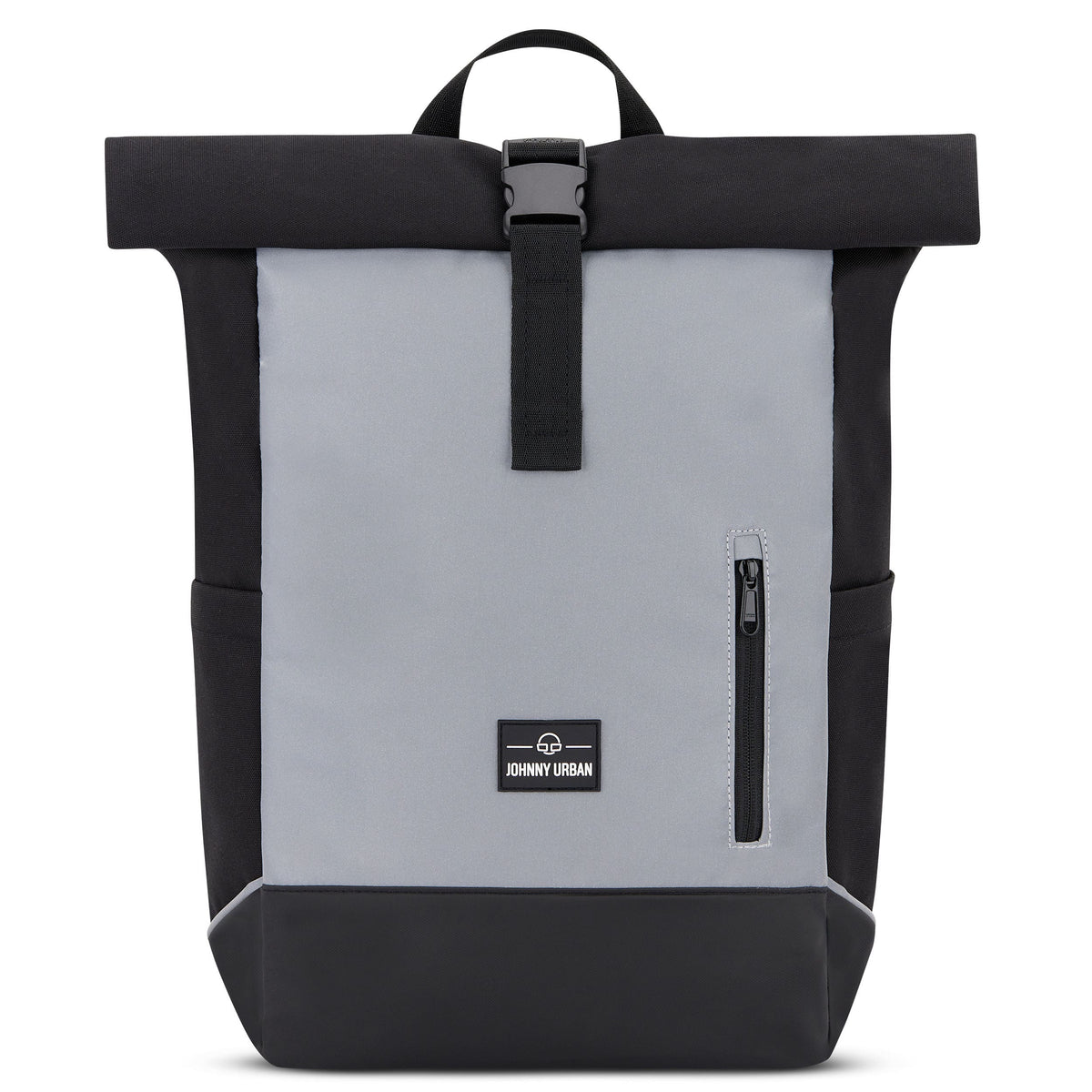 Reflektierender Rolltop Rucksack 'Robin Medium' von Johnny Urban in Grau und Schwarz mit Frontreißverschluss