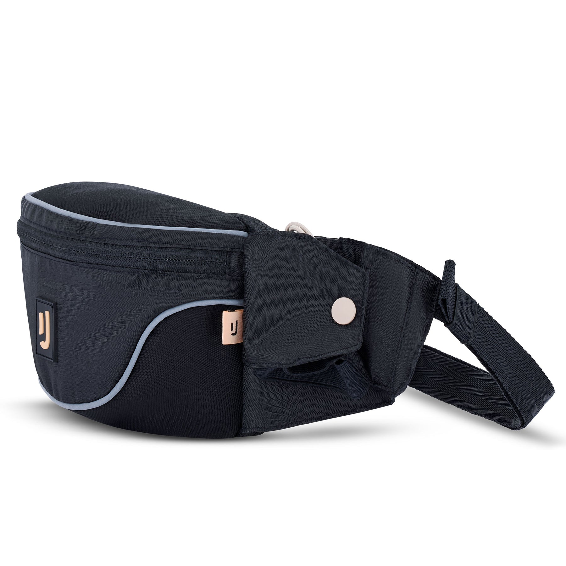 Schwarze 2in1 Bauchtasche 'Jimmy' mit grauen Ziernähten und verstellbarem Gurt