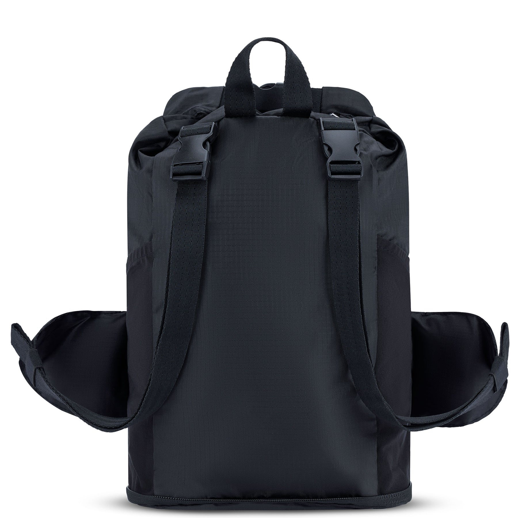 Schwarzer 2in1 Rucksack und Bauchtasche 'Jimmy' von Johnny Urban mit geöffnetem Hüftgurt