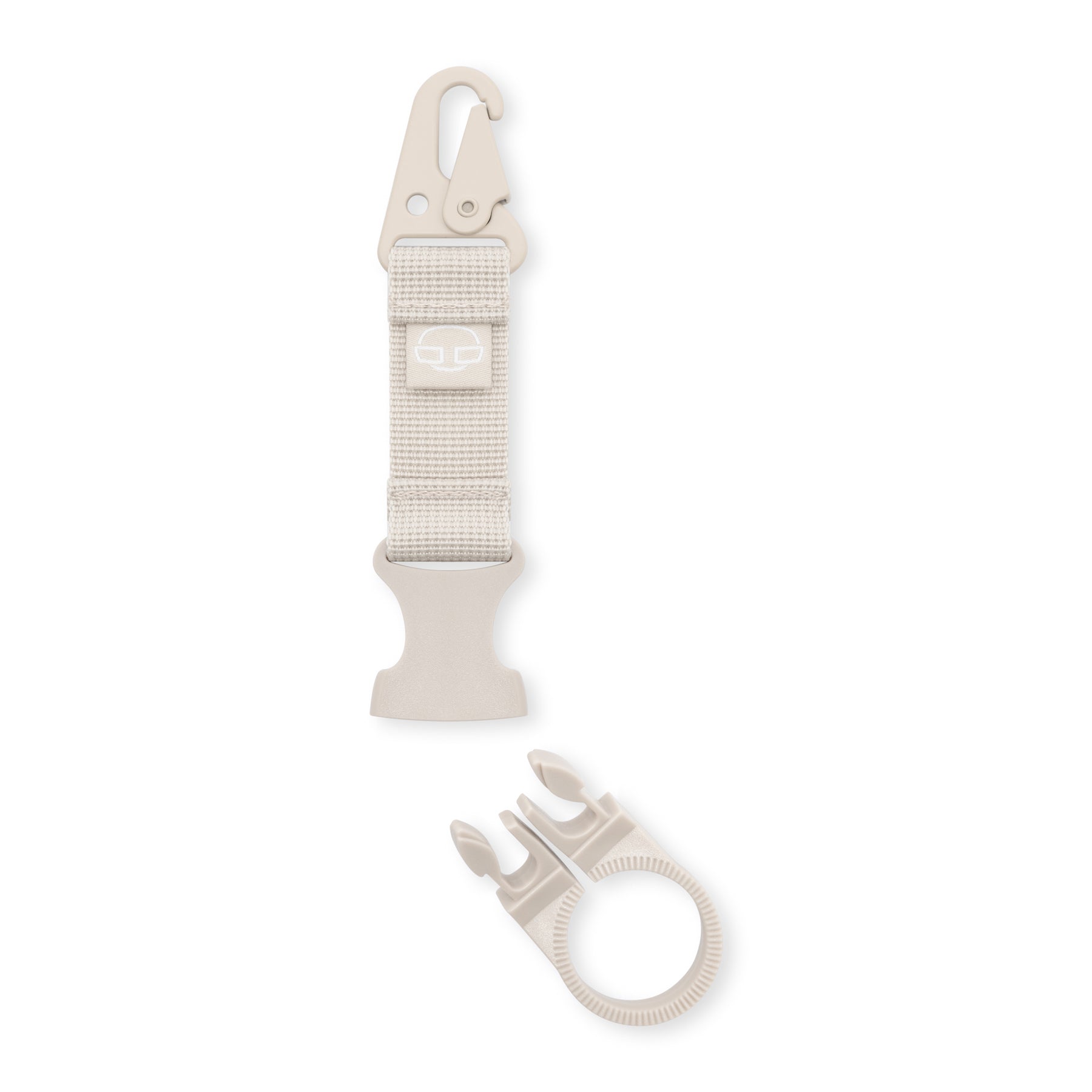 Beiger Flaschenhalter 'Eddy' für Rucksack mit Riemen, Haken und Halterung