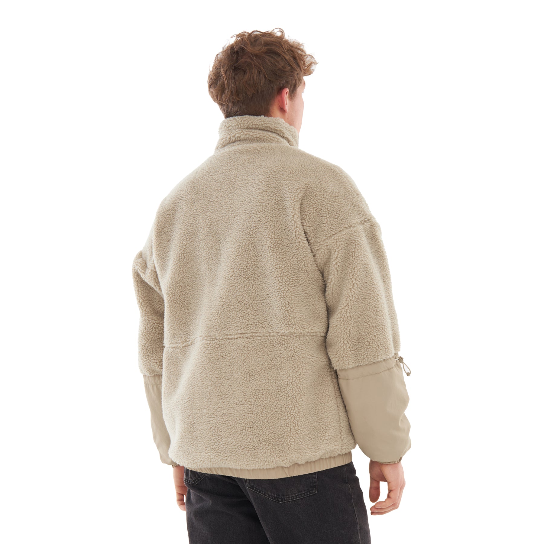 Beiger Teddy-Fleecejacke 'Carson' für Herren, Rückansicht, mit Stehkragen und langen Ärmeln