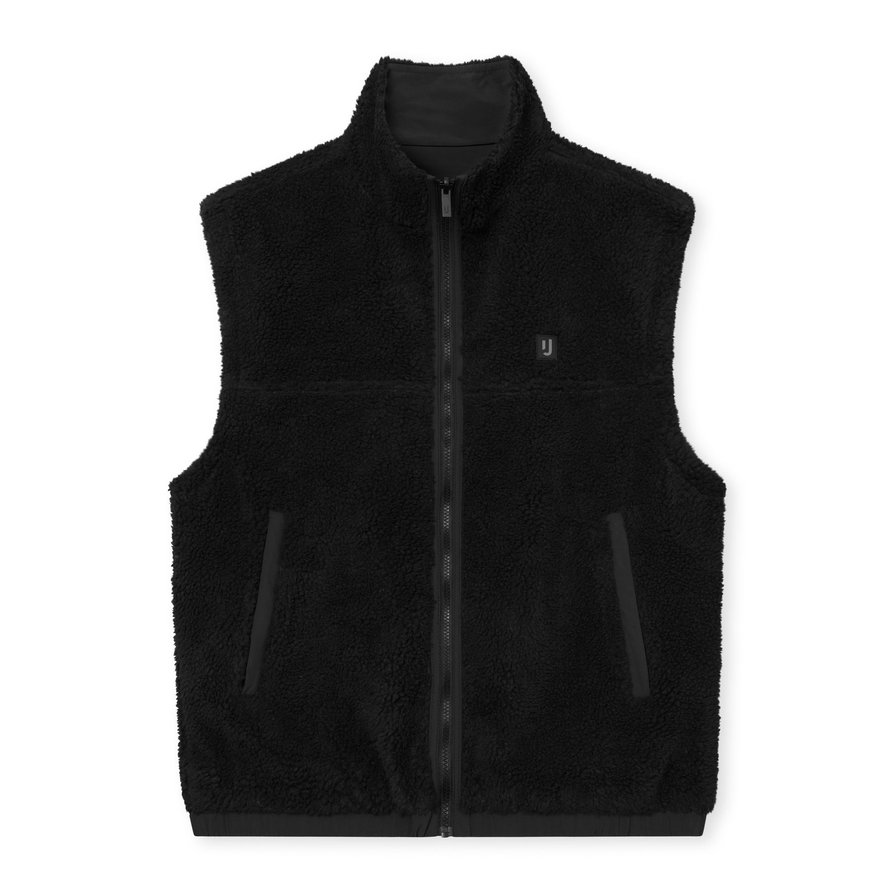 Schwarze Teddy Fleeceweste 'Bryson' mit Reißverschluss und zwei Seitentaschen