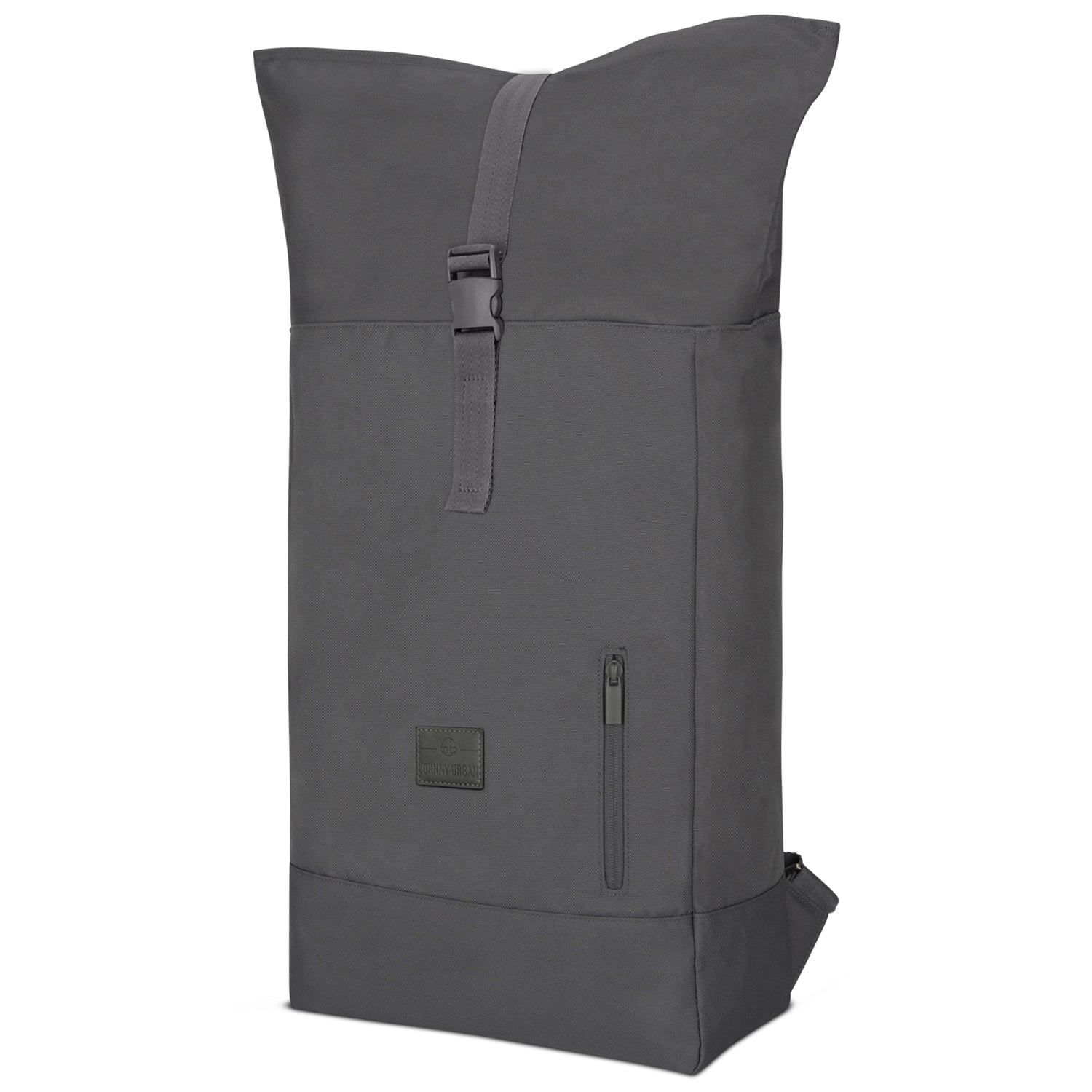 Rolltop Rucksack 'Robin Large' in dunkelgrauem Polyester mit Klappverschluss und Frontreißverschluss
