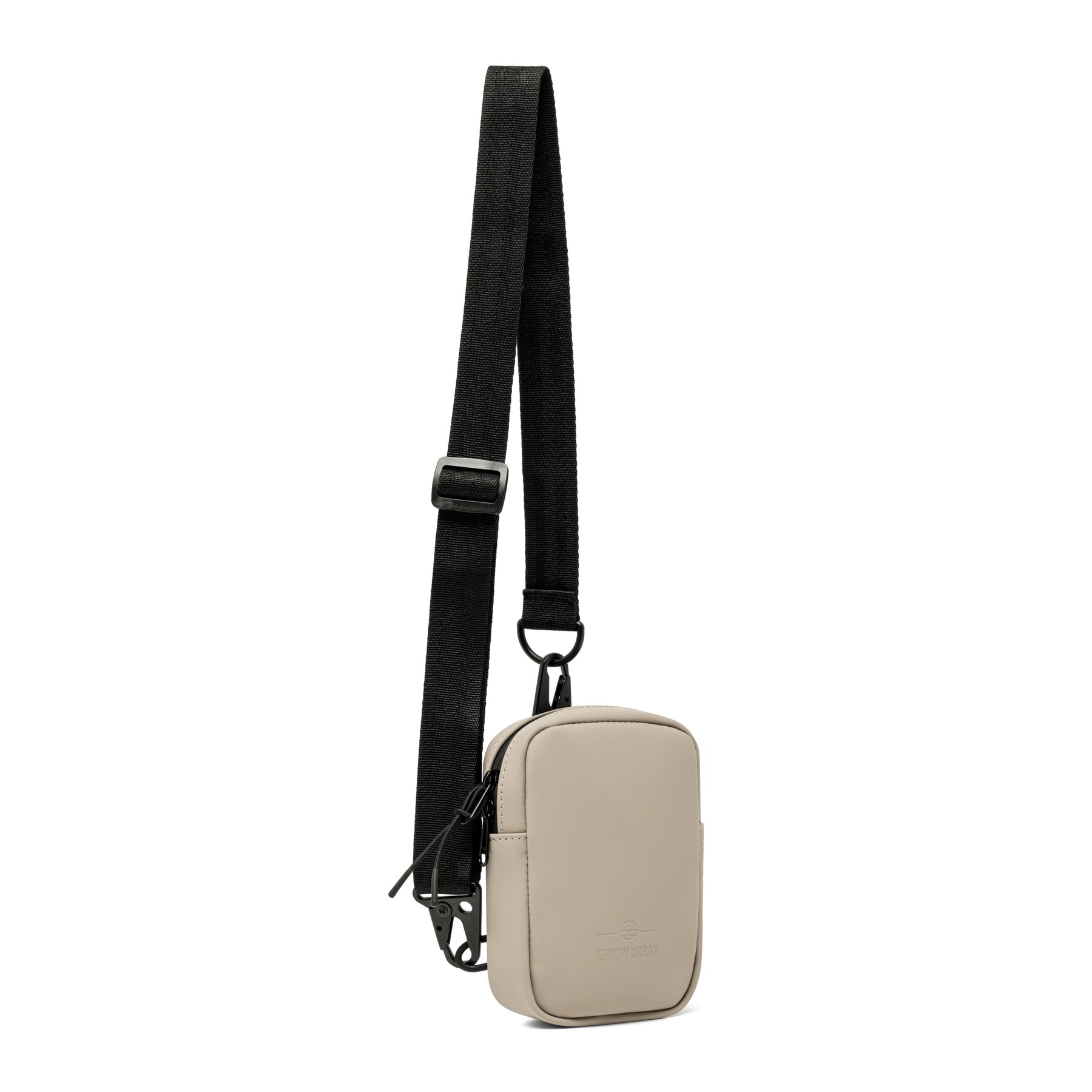 Beige Front Pack 'Toby' mit verstellbarem schwarzem Gurt, rechteckige kleine Tasche aus Leder