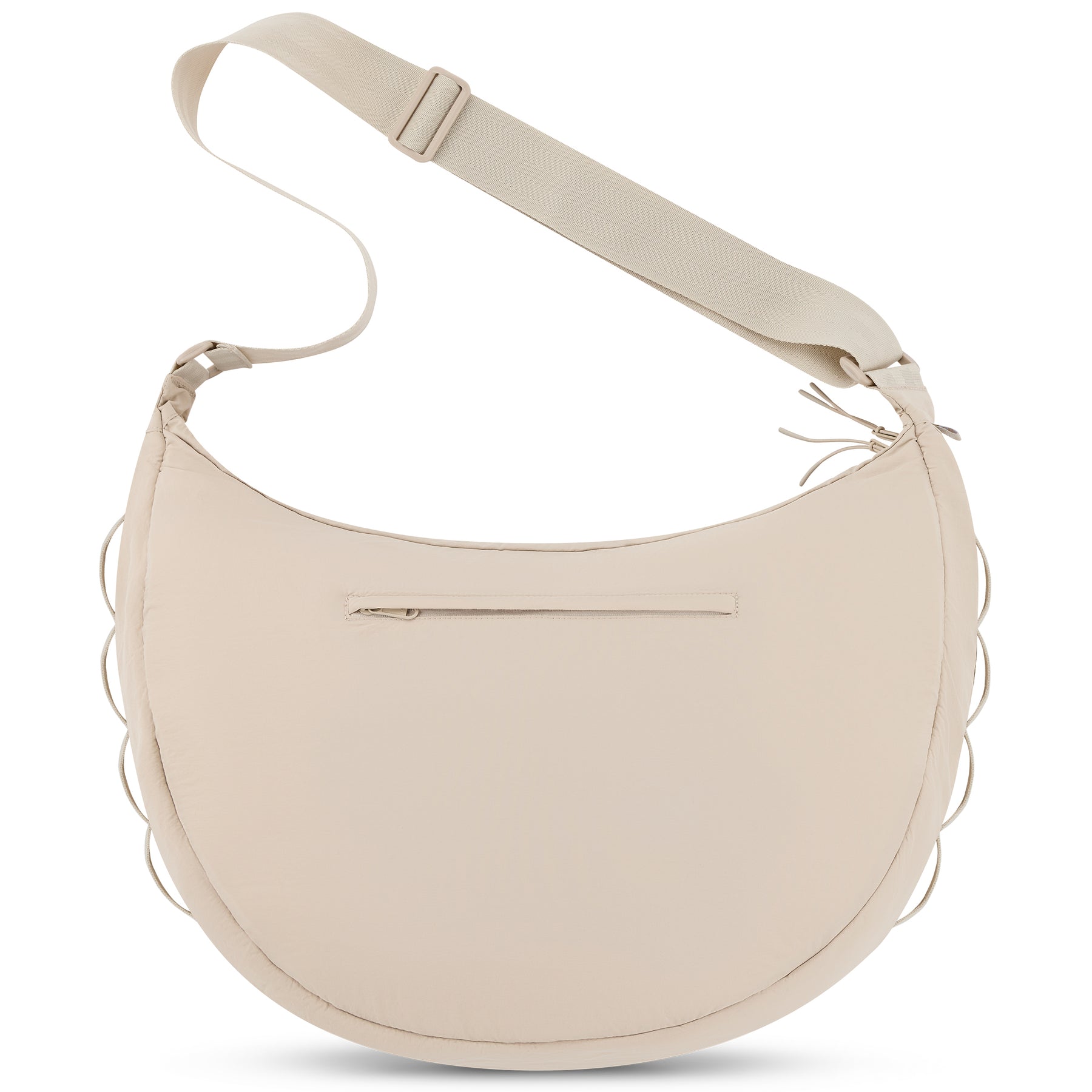 Beige Half Moon Bag 'Kaia XL' mit verstellbarem Schultergurt und Reißverschlussfach außen