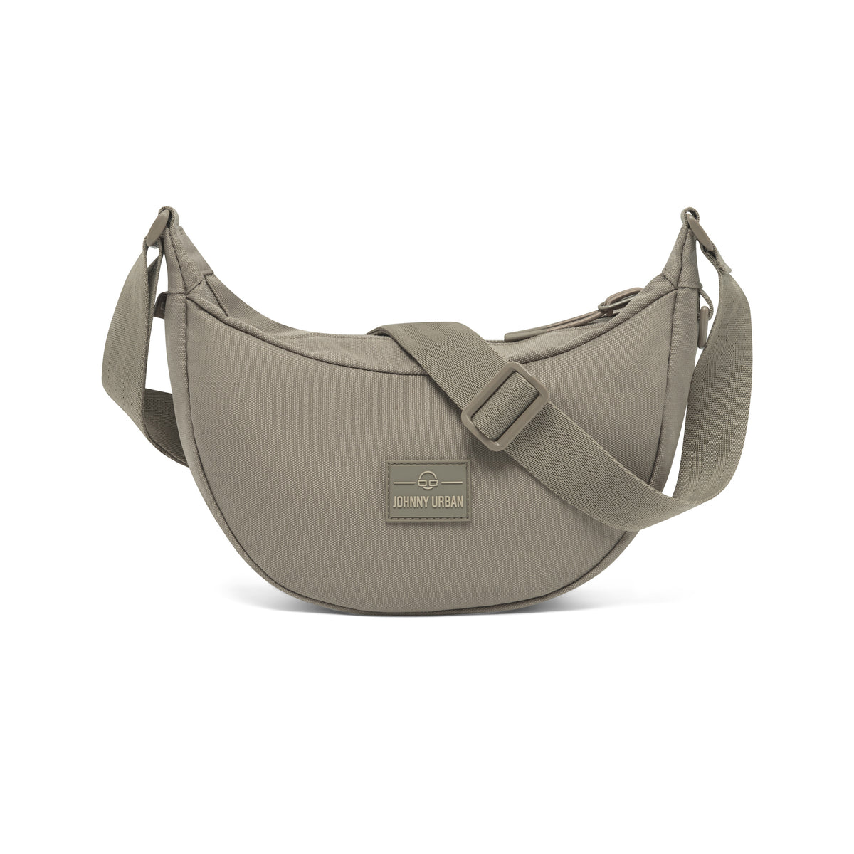 Halbmondtasche "Ally Small" in desert-grau mit verstellbarem Schultergurt aus robustem Material in Vorderansicht