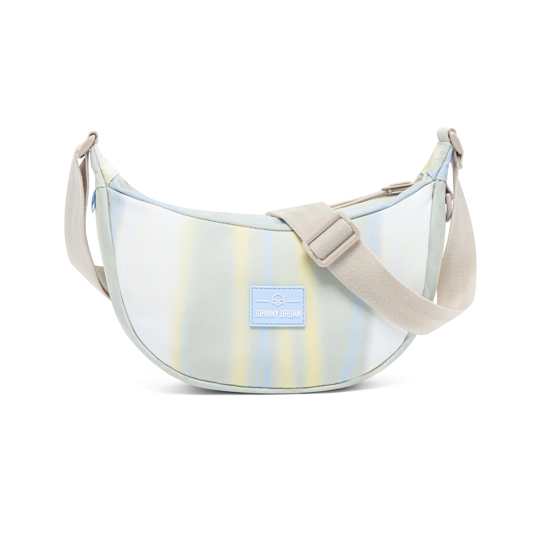Halbmondförmige Damen-Umhängetasche 'Ally Small' von Johnny Urban in sandfarben mit dezentem Streifenmuster