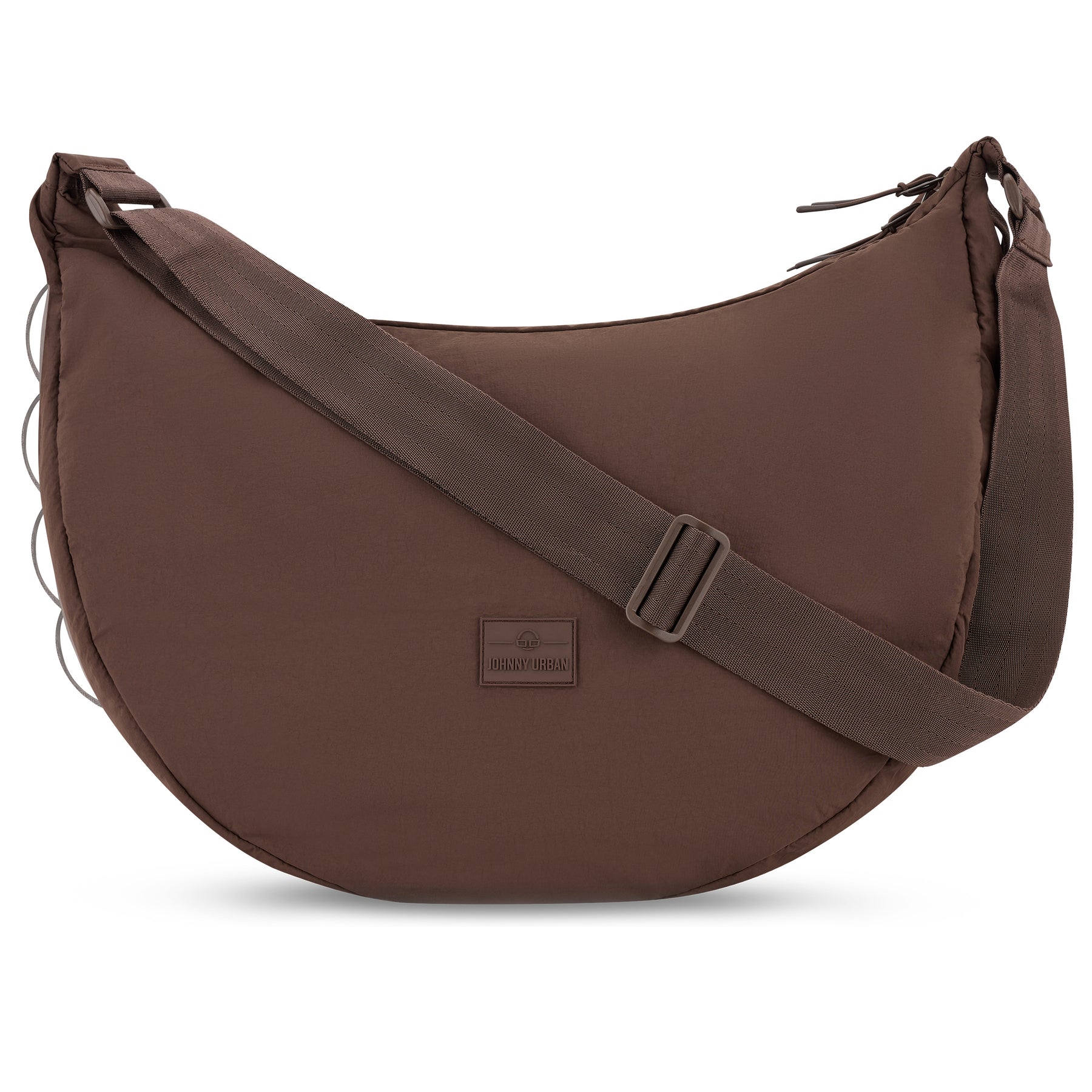 Große braune Half Moon Umhängetasche Kaia XL von Johnny Urban aus Stoff mit verstellbarem Schultergurt