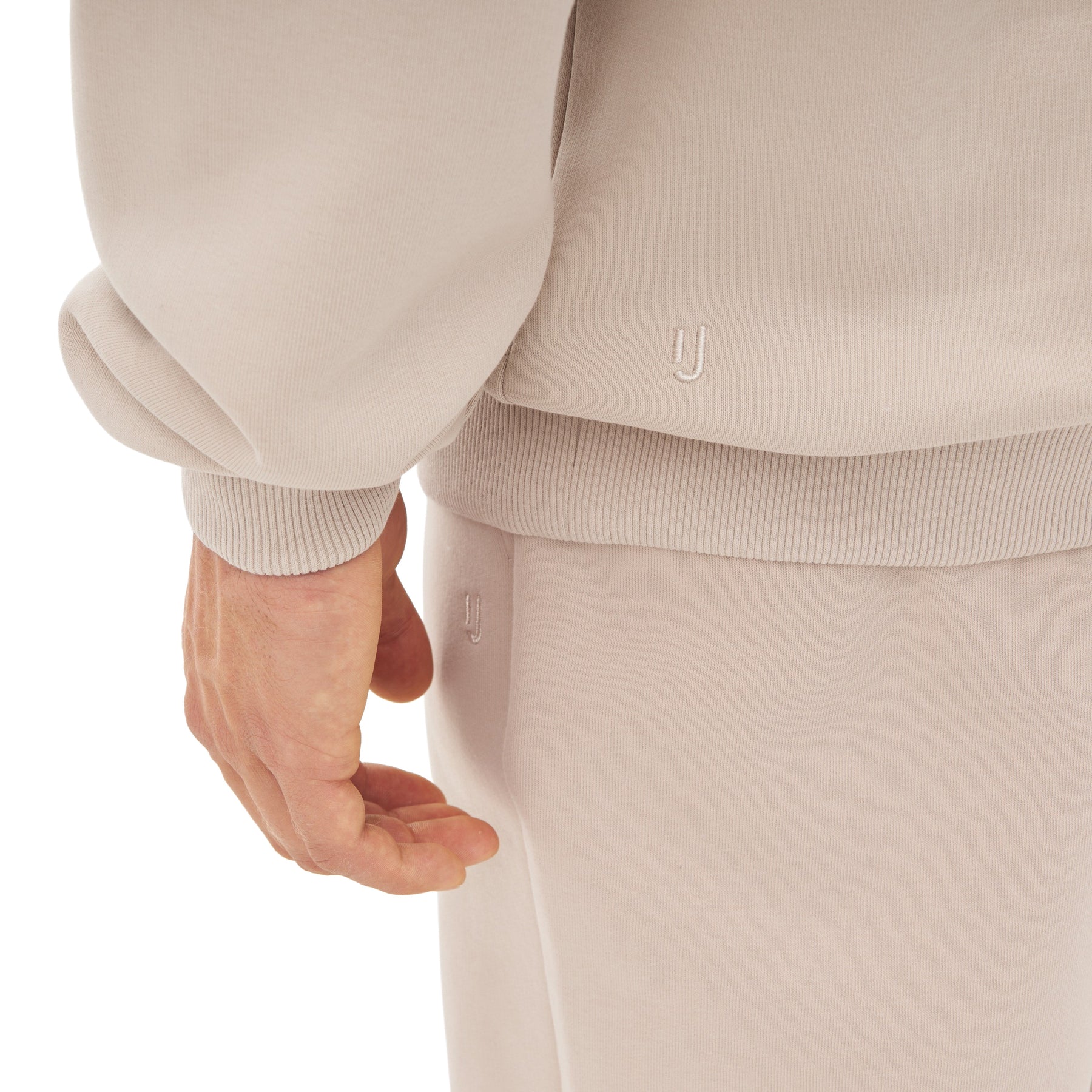 Beige Half Zip Sweatshirt 'Cooper' aus Baumwolle mit Rippbündchen an Ärmeln und Hüftbund