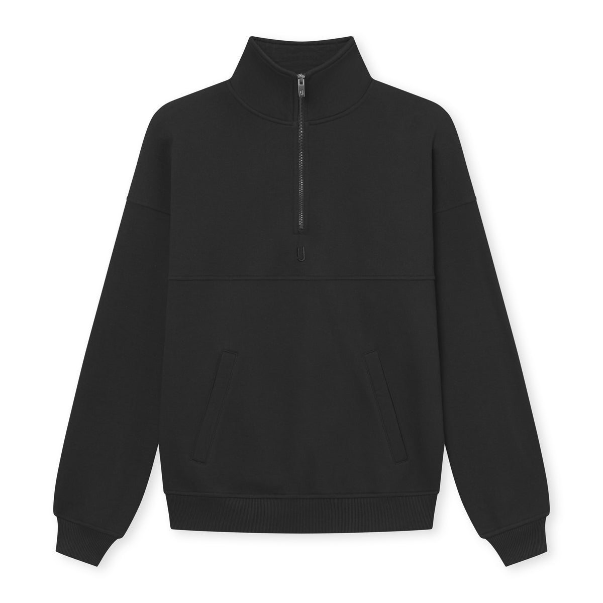 Schwarzer Unisex Half Zip Sweatshirt 'Cooper' mit Stehkragen und Kängurutasche