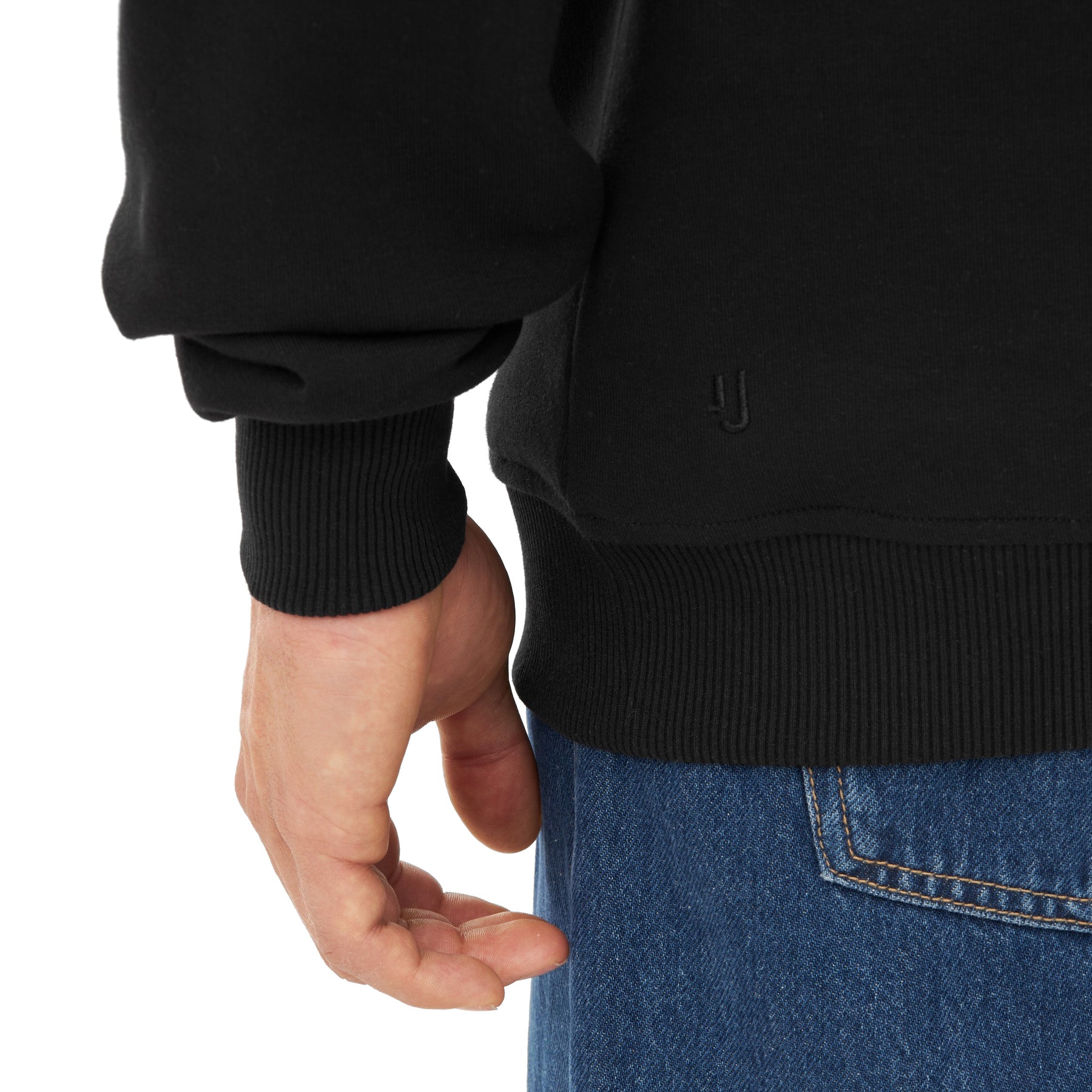 Schwarzer Half Zip Sweatshirt-Pullover 'Cooper' mit gerippten Bündchen an Ärmel und Saum