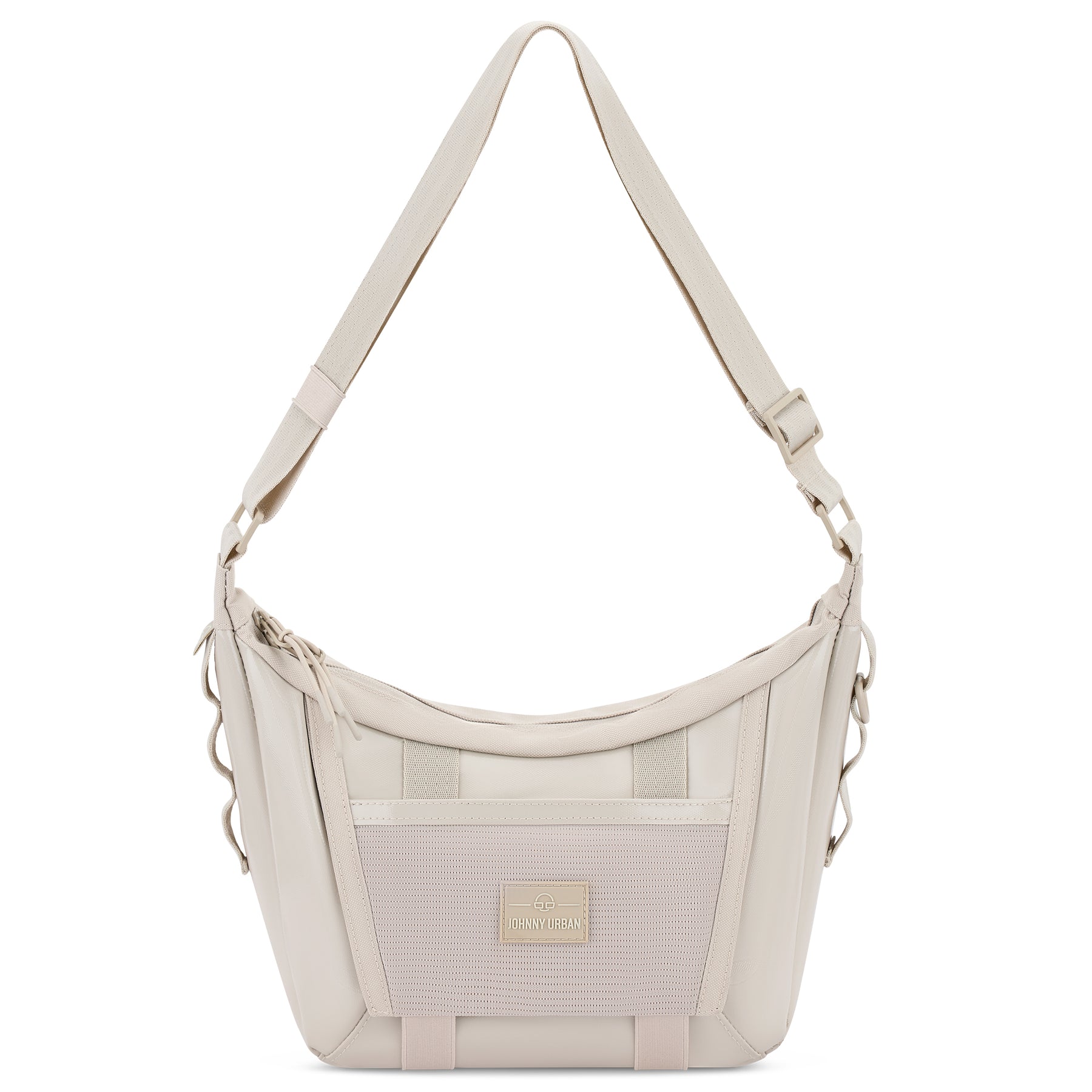 Beige Handtasche 'Liv' von Johnny Urban mit verstellbarem Schultergurt und frontaler Mesh-Tasche